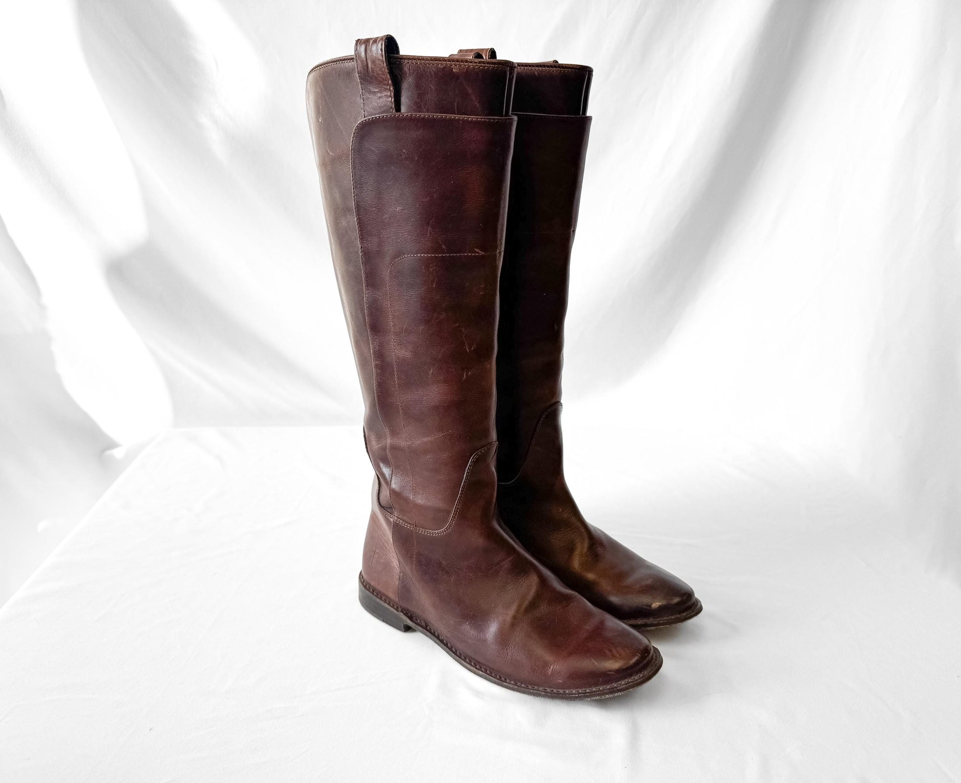 Frye Paige Cognac Brown Knee High Leather Boots, Style 4003, Women's Sz. 9B