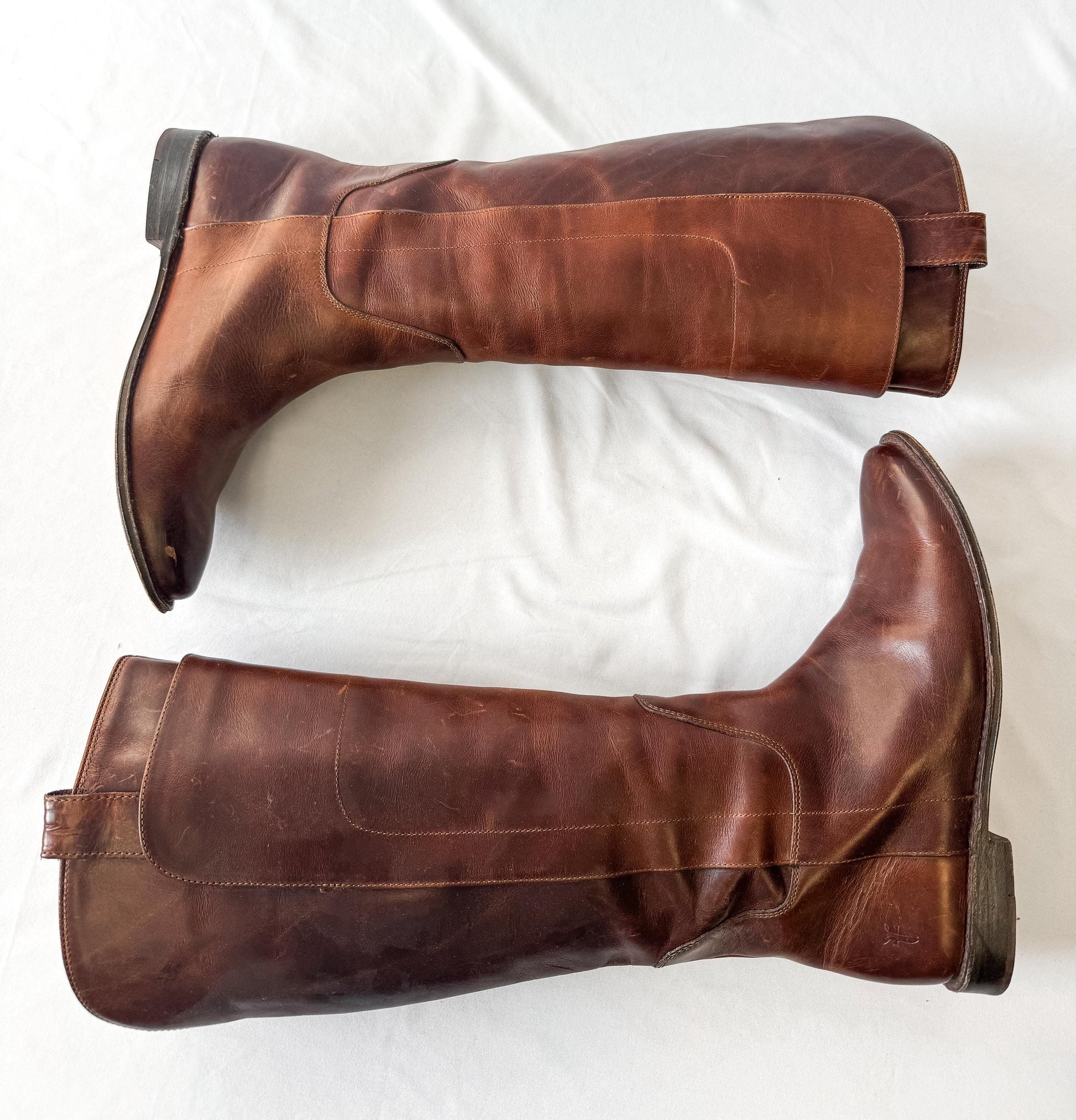 Frye Paige Cognac Brown Knee High Leather Boots, Style 4003, Women's Sz. 9B