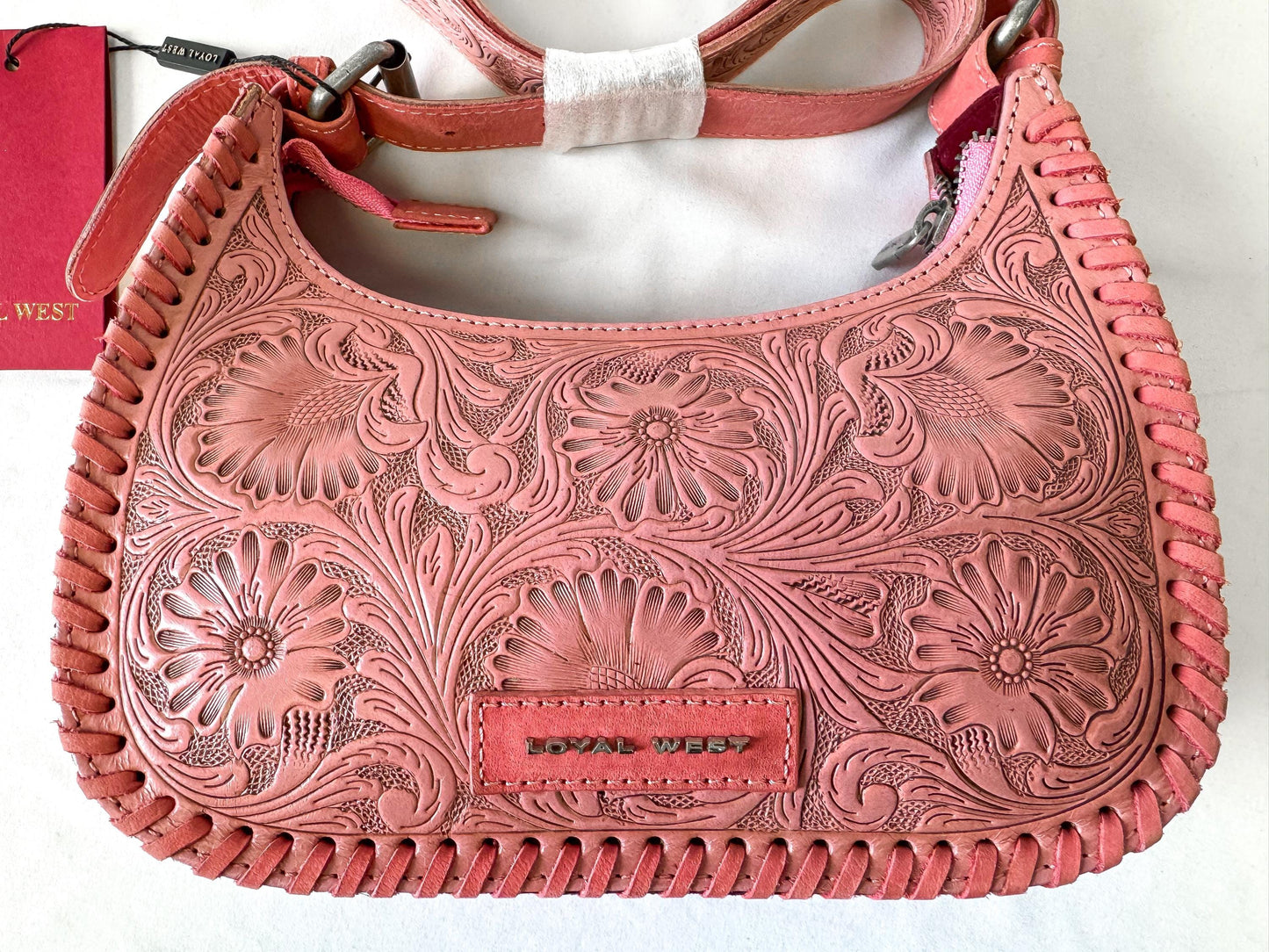 NWT Loyal West Dannia Pink Tooled Leather Shoulder Bag, Unique Western Handbag