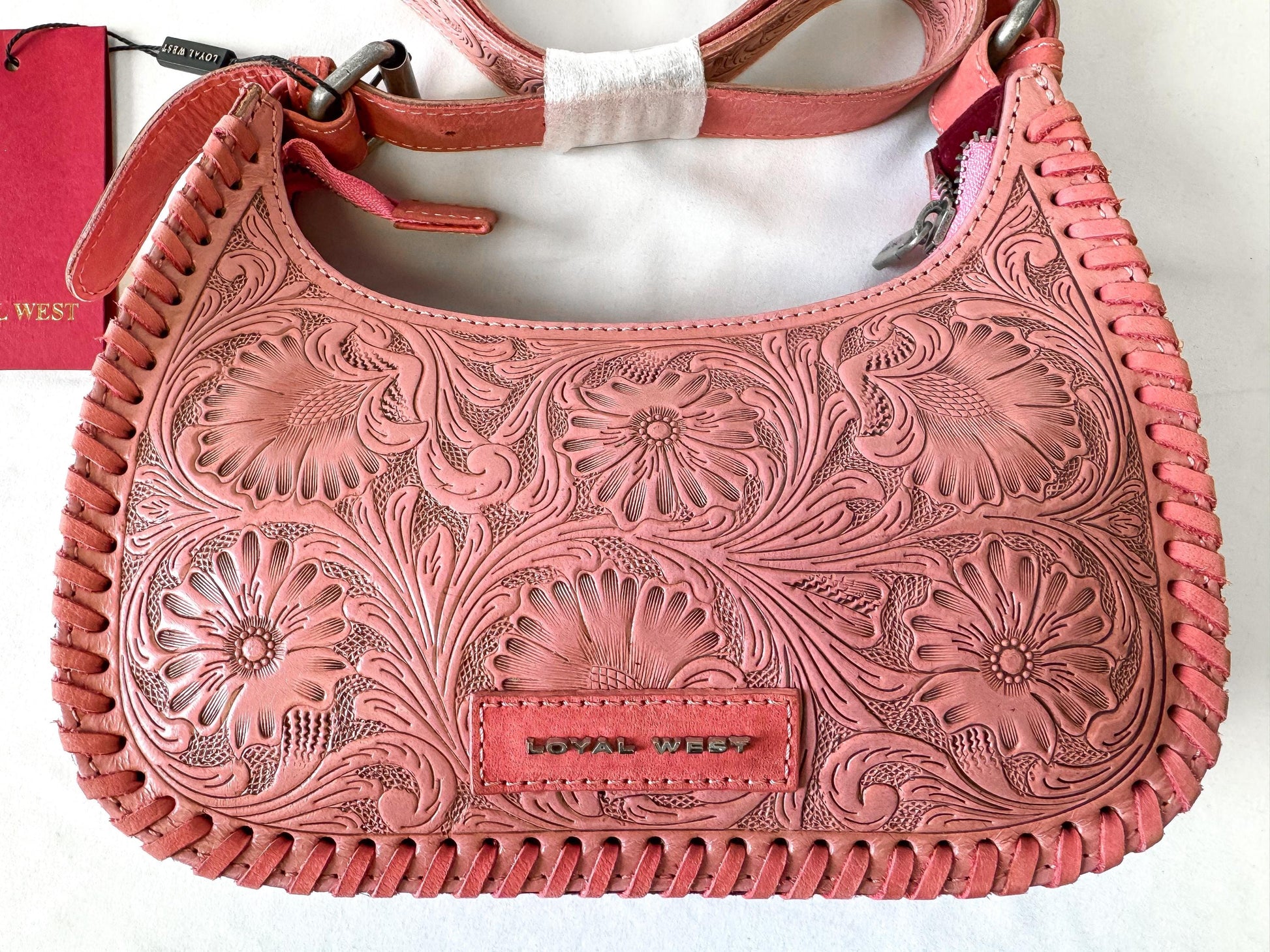 NWT Loyal West Dannia Pink Tooled Leather Shoulder Bag, Unique Western Handbag