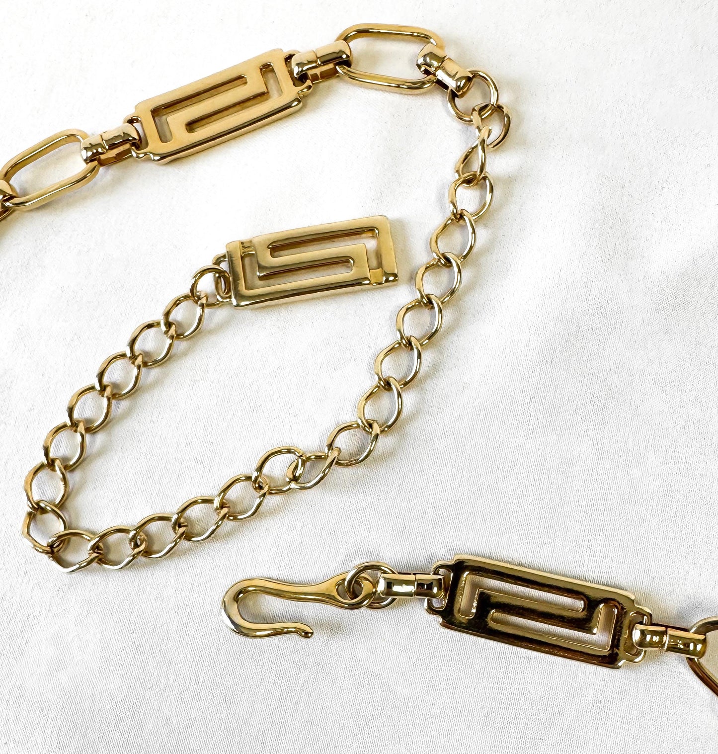 Gold Toned Metal Grecian Key Adjustable Chain Link Belt