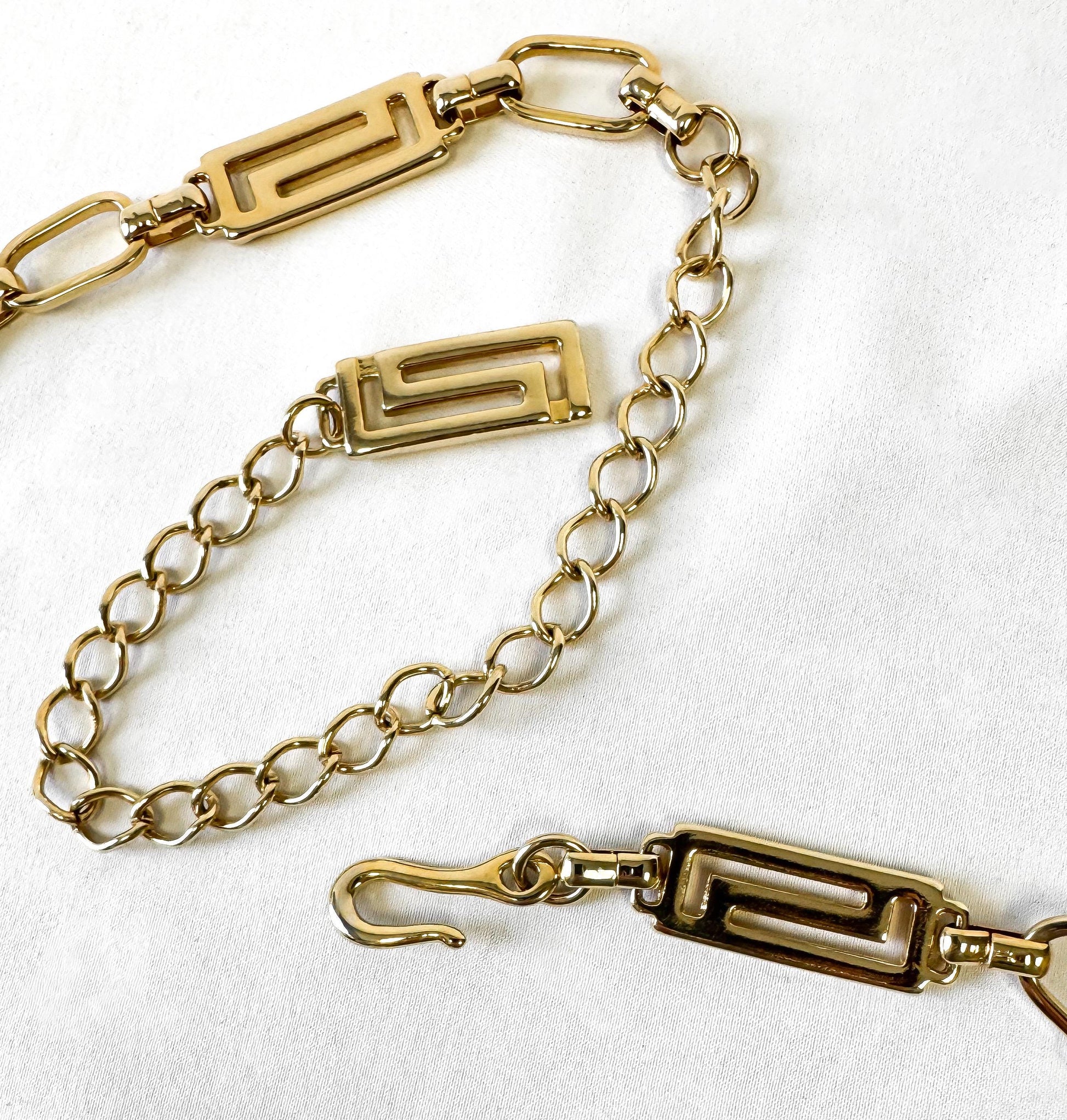 Gold Toned Metal Grecian Key Adjustable Chain Link Belt