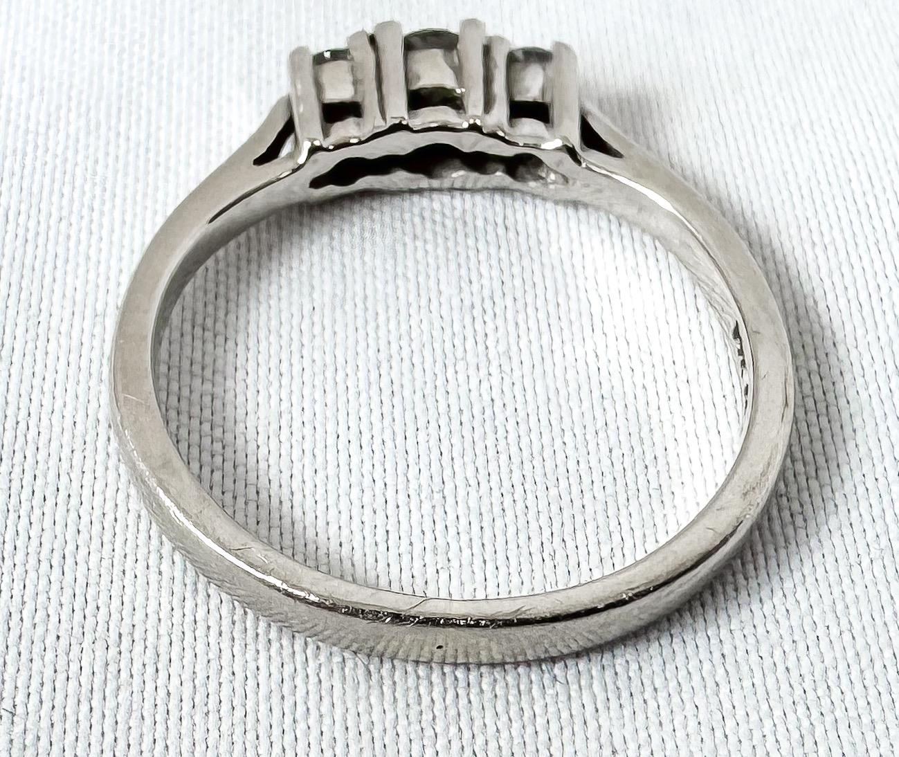 14K White Gold Three Stone Diamond Ring, Sz. 5, Simple Dainty Minimalist Stackable Ring