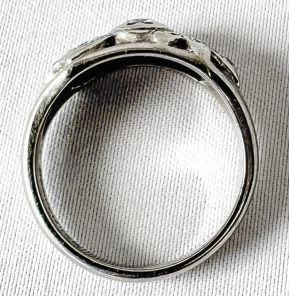 14K White Gold Diamond Round Floral Ring, Sz. 6, Elegant Art Deco Style Ring