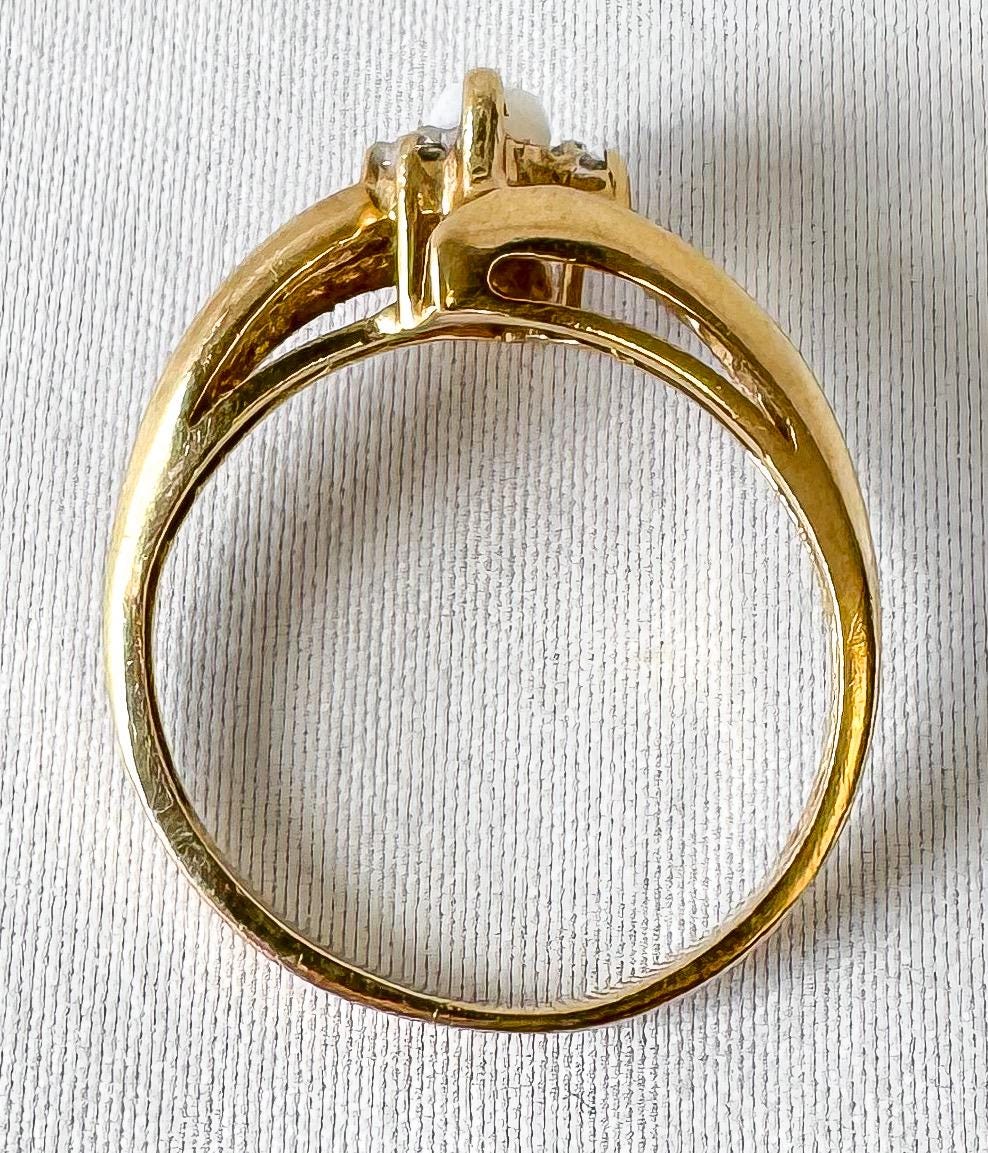 Vintage 10K Marquise Opal Diamond Cluster Ring, Sz. 6.25, Vintage Art Deco Style Cocktail Statement Ring