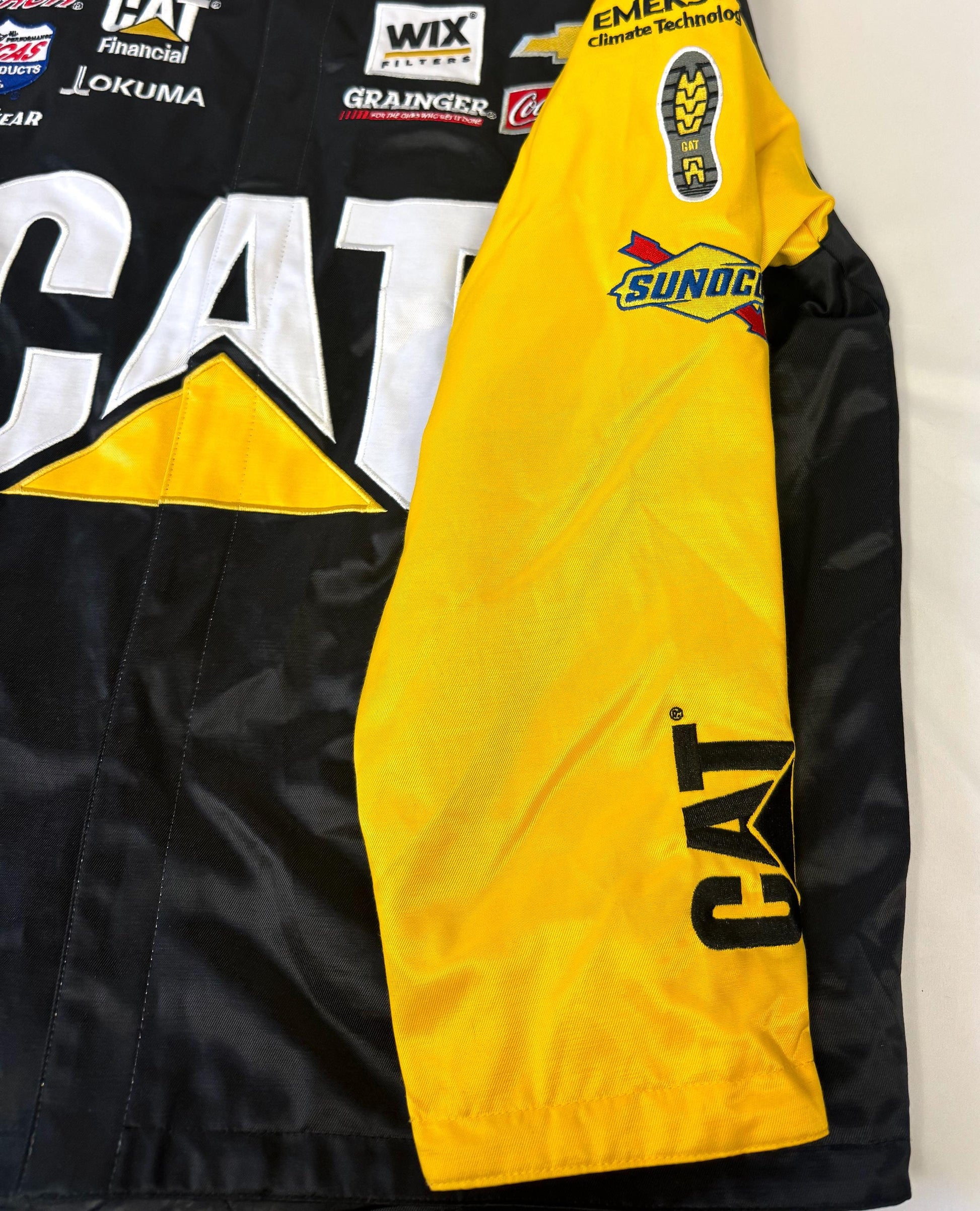 Chase Authentics Caterpillar Yellow Black Racing Jacket, Men's Sz. L, Vintage NASCAR Unisex Racing Jacket