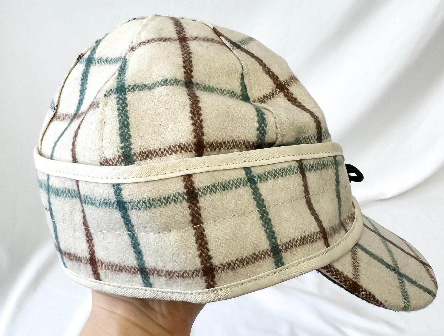 Stormy Kromer Cream Teal Brown Grid Patterned Wool Cap, Sz, 6 1/2