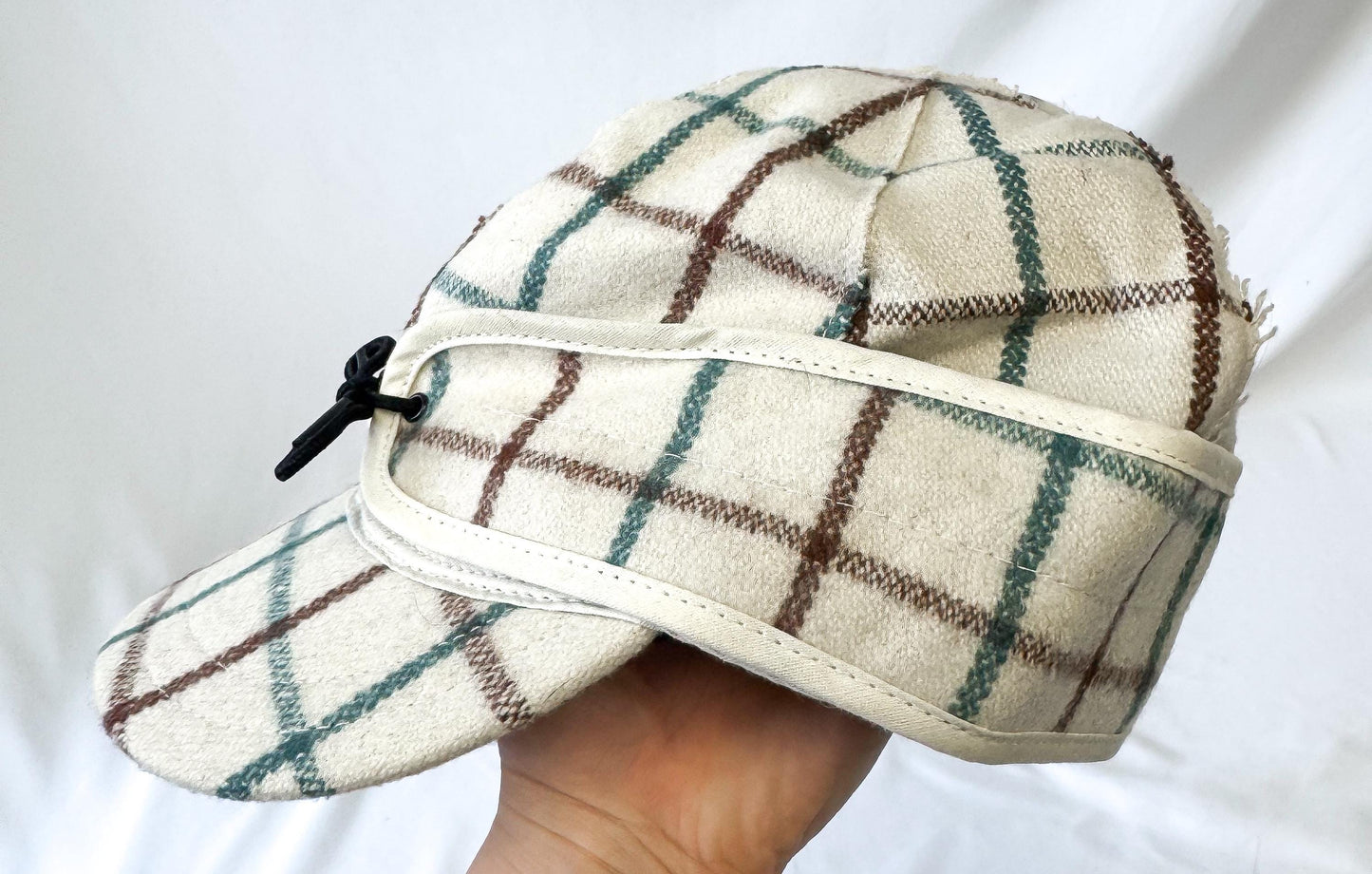 Stormy Kromer Cream Teal Brown Grid Patterned Wool Cap, Sz, 6 1/2