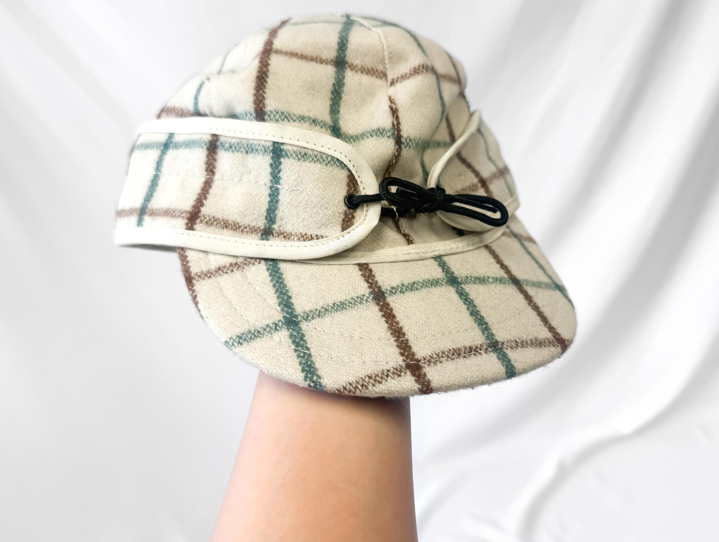 Stormy Kromer Cream Teal Brown Grid Patterned Wool Cap, Sz, 6 1/2
