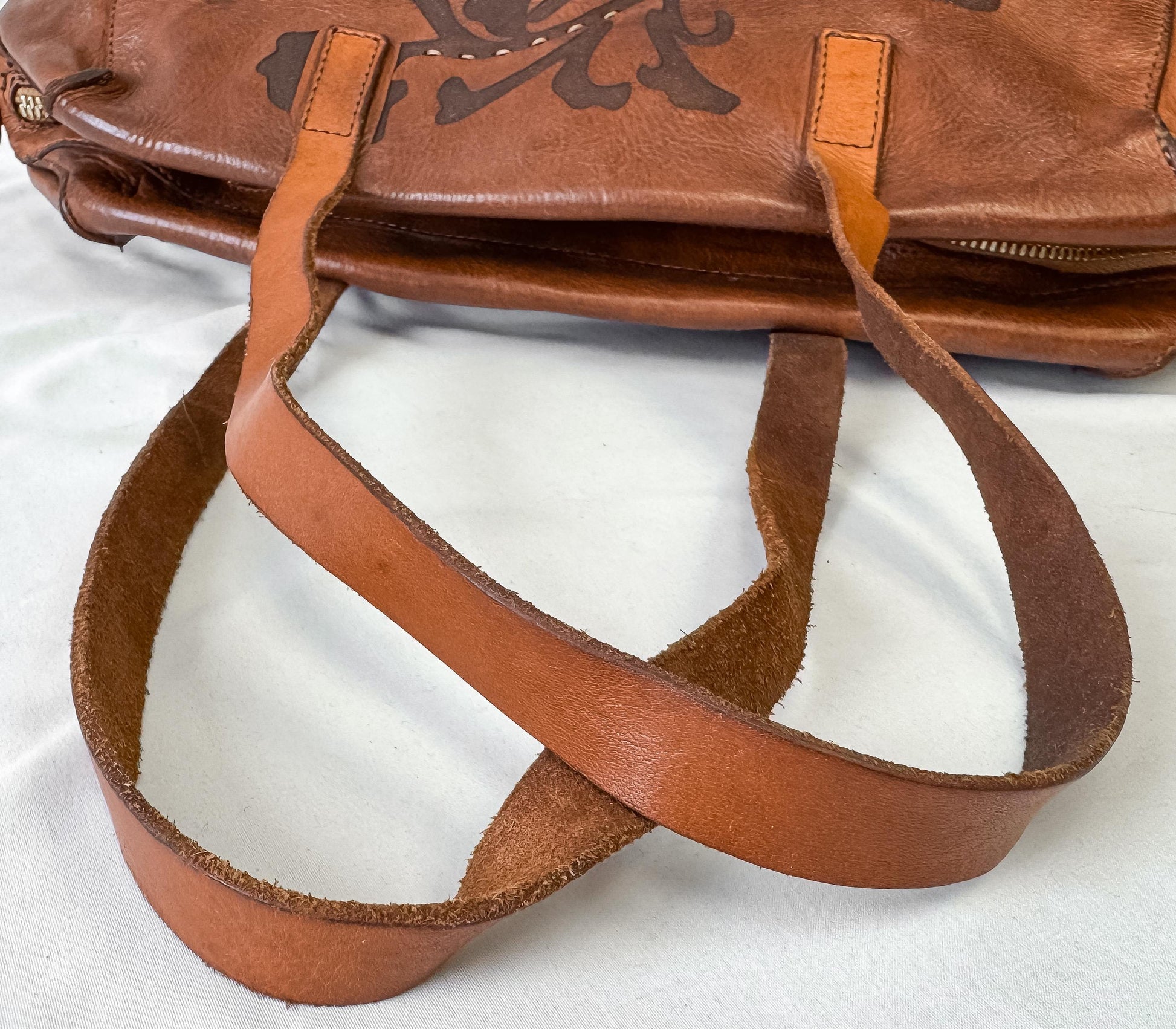 Campomaggi Bauletto Grande Cognac Leather Shoulder Tote Bag with Detachable Crossbody Strap, Vintage Western Boho Handbag
