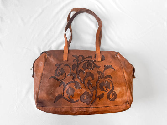 Campomaggi Bauletto Grande Cognac Leather Shoulder Tote Bag with Detachable Crossbody Strap, Vintage Western Boho Handbag