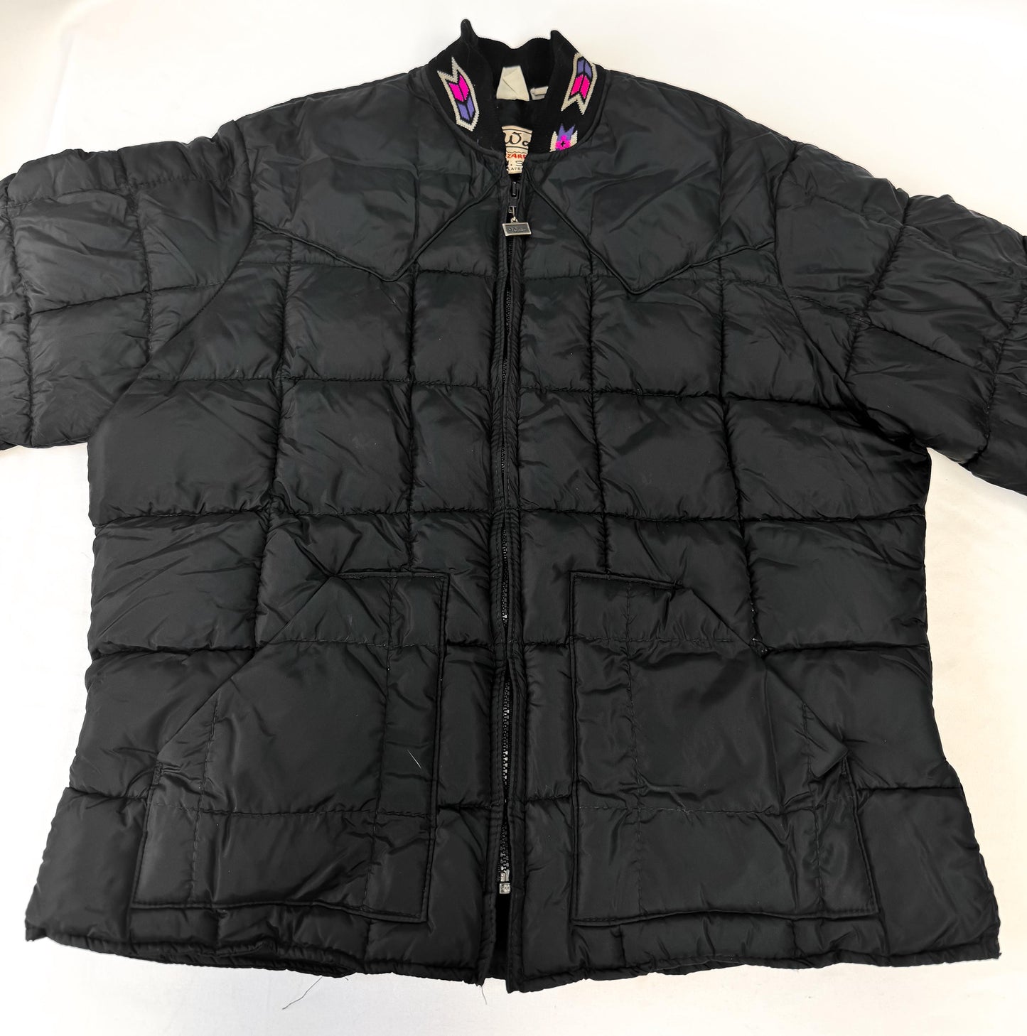 Vintage 90s Walls Black Aztec Southwest Accent Puffer Jacket, Approx. Women's Sz. S, Vintage Western Coat