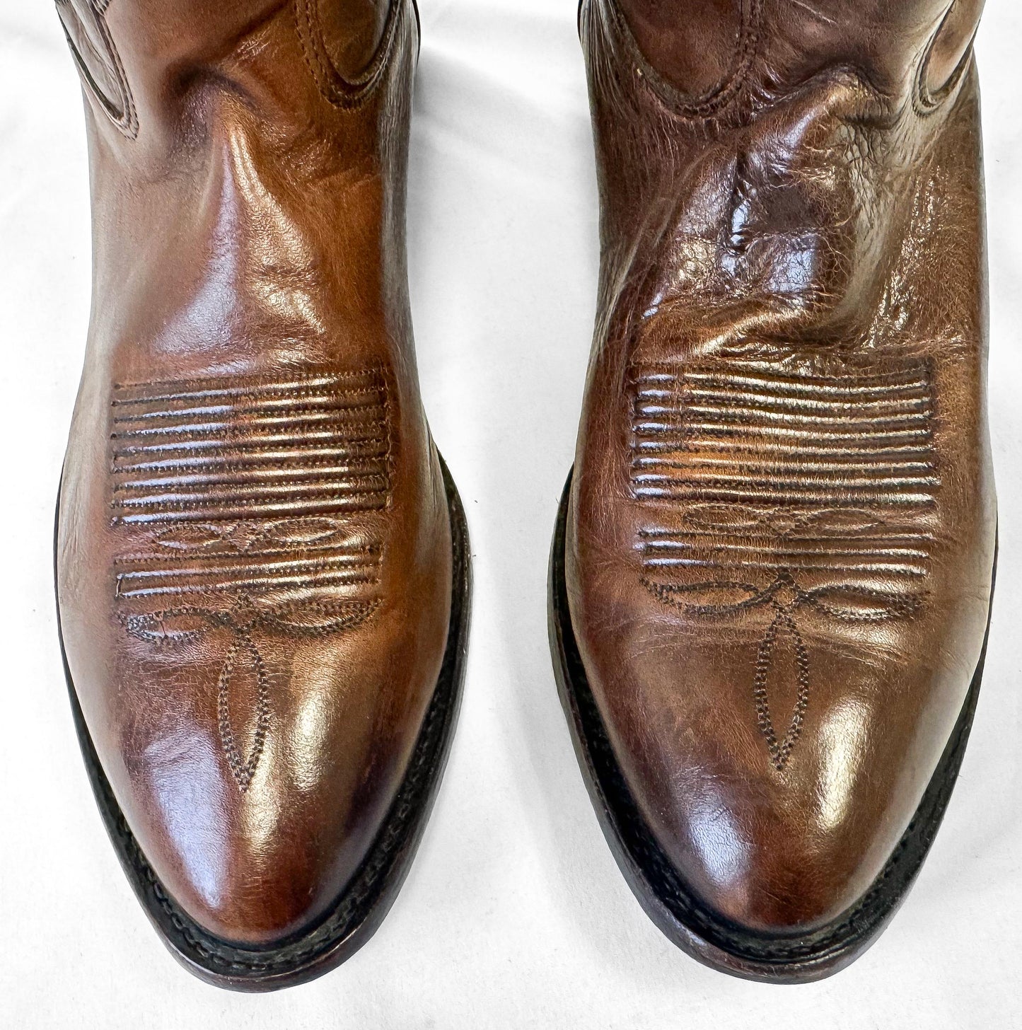 Vintage Tony Lama Brown Leather Embroidered Cowboy Boots, Style 7901, Men's Sz. 10.5EE, Vintage Western Boots