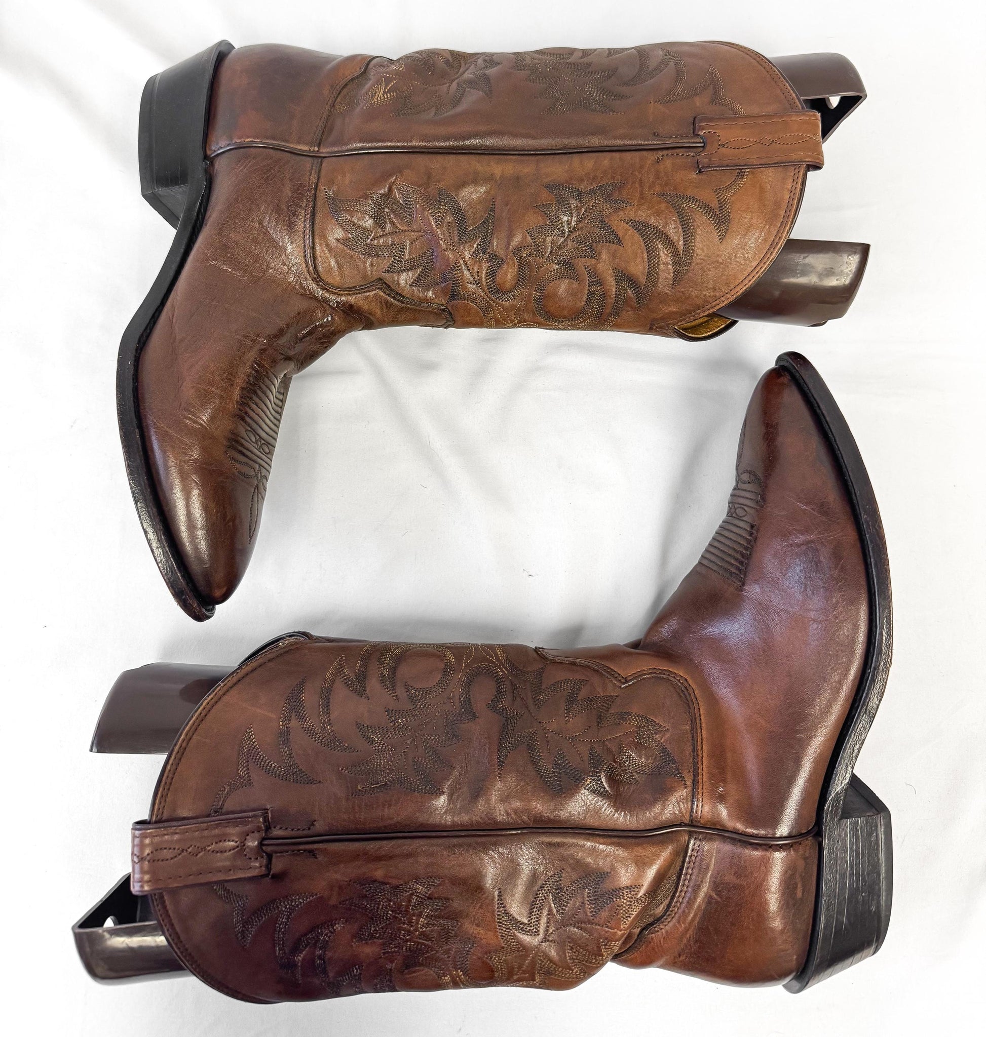Vintage Tony Lama Brown Leather Embroidered Cowboy Boots, Style 7901, Men's Sz. 10.5EE, Vintage Western Boots