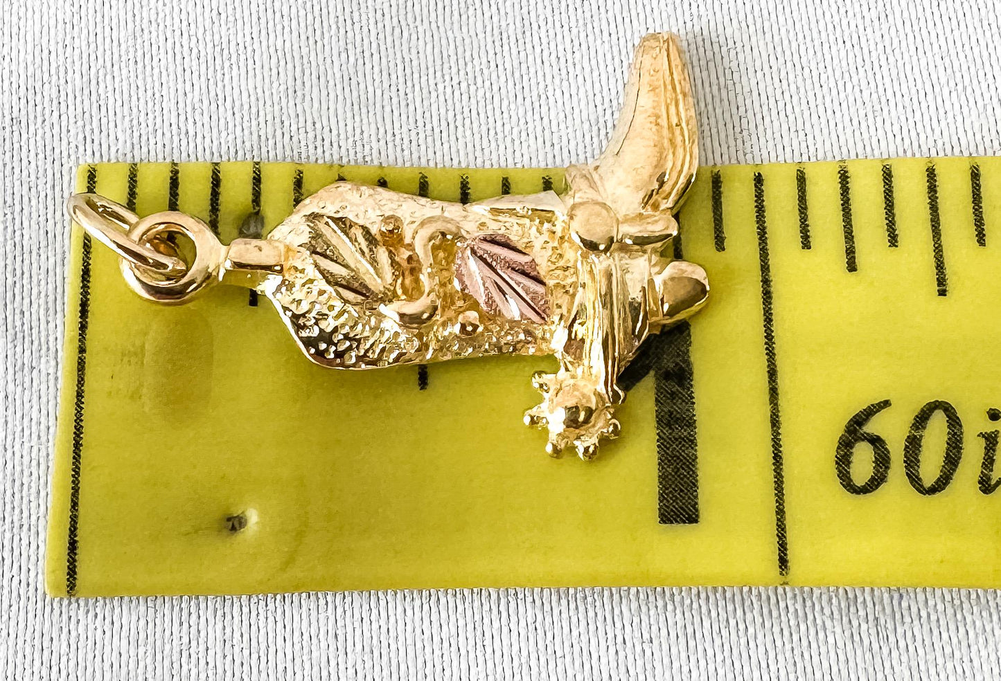 Vintage 10K Gold Stampers Black Hills Gold Cowboy Boot Leaf Detail Pendant, Western Country Pendant Necklace