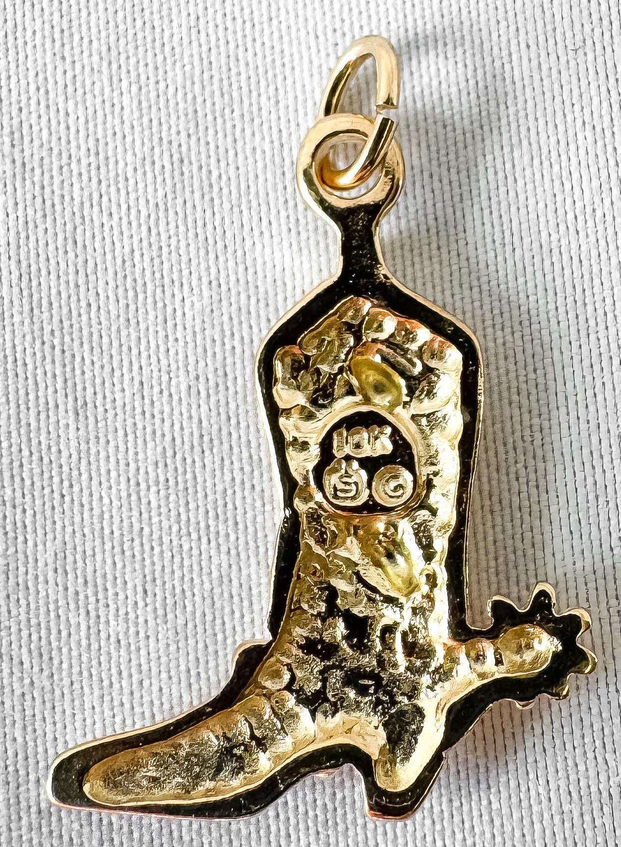 Vintage 10K Gold Stampers Black Hills Gold Cowboy Boot Leaf Detail Pendant, Western Country Pendant Necklace