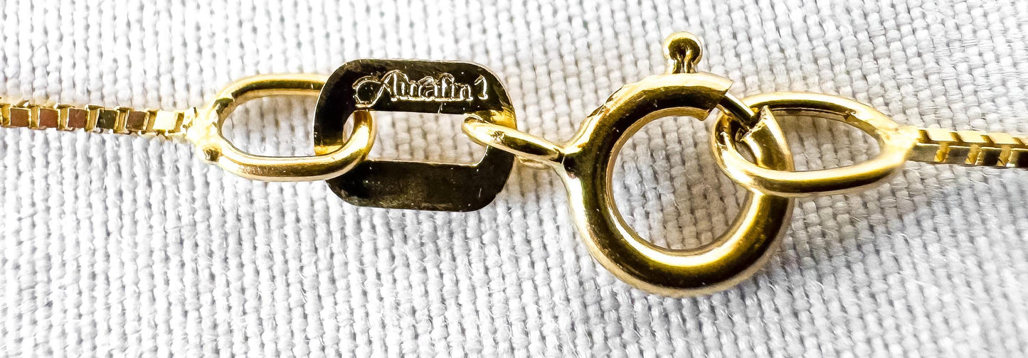 14K Yellow Gold Aurafin Italy Amethyst Heart Slide Pendant 18" Box Chain Necklace