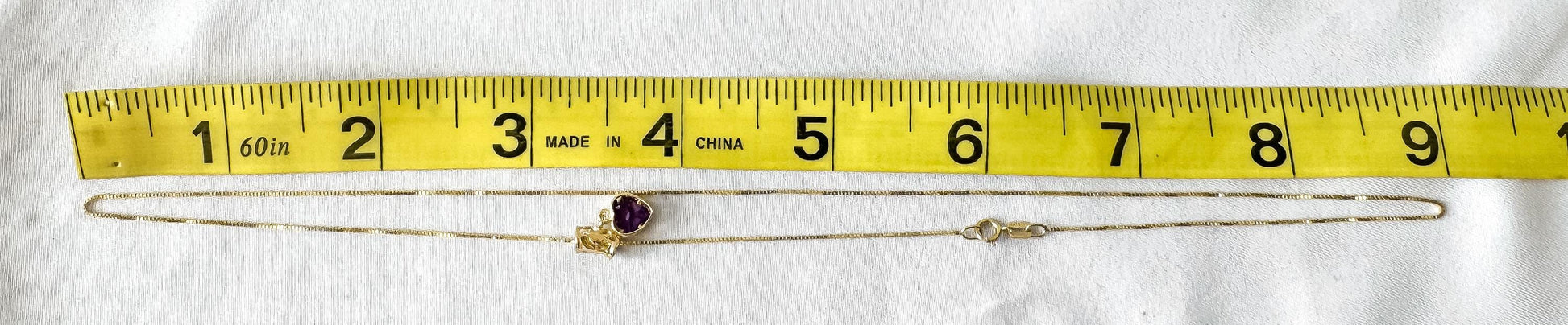 14K Yellow Gold Aurafin Italy Amethyst Heart Slide Pendant 18" Box Chain Necklace