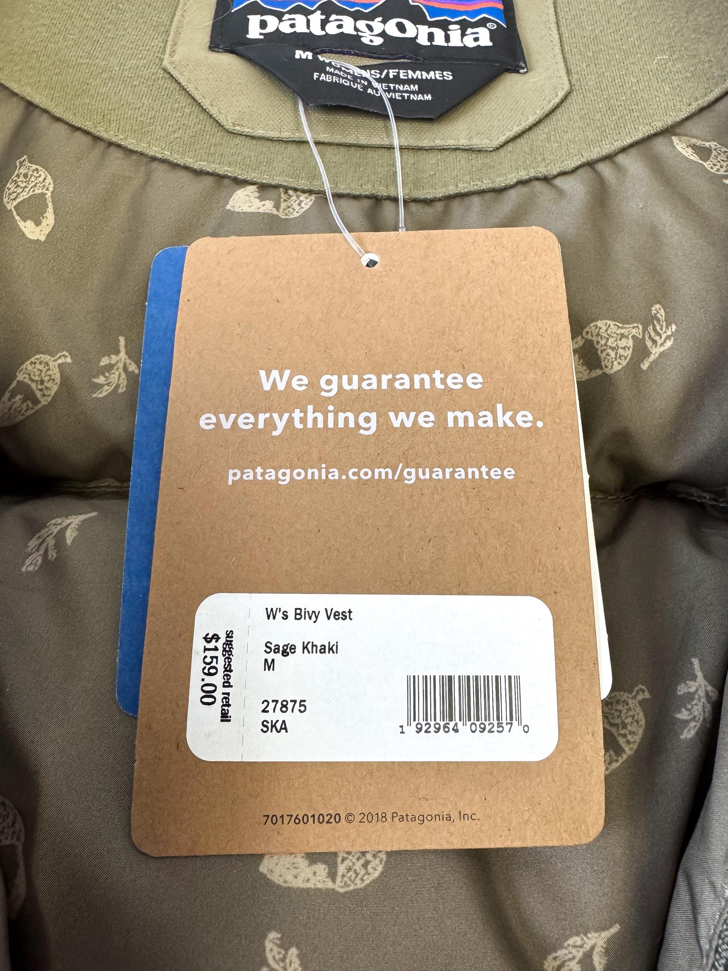 NWT Patagonia Bivy Sage Khaki Vest, Women's Medium