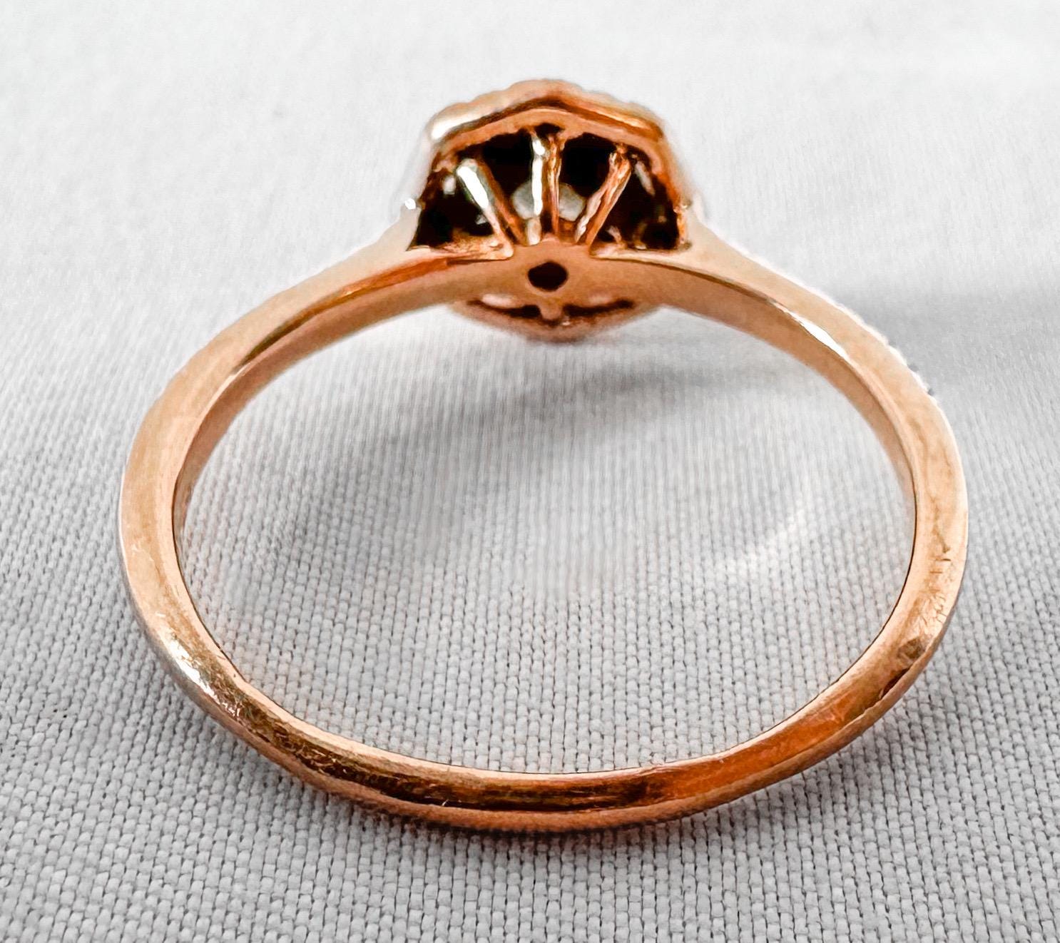 10K Rose Gold Diamond Round Brilliant Cut Halo Engagement Ring, Sz. 9, Unique Statement Engagement Wedding Ring