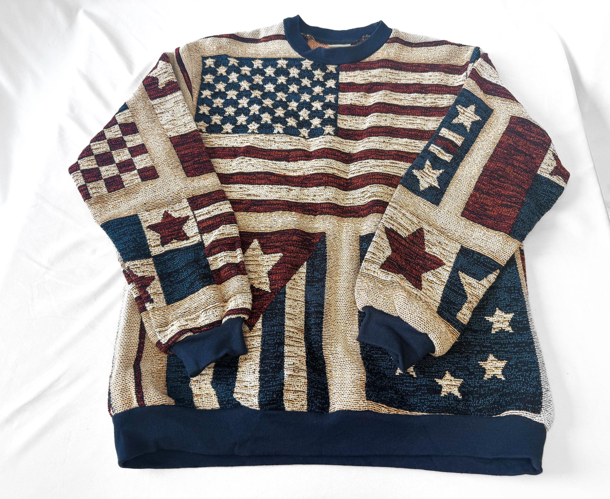 Vintage Sugar Street Weaves Americana Stars and Stripes Crewneck Sweater, Women's Sz. L