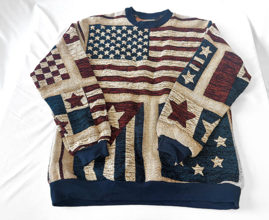 Vintage Sugar Street Weaves Americana Stars and Stripes Crewneck Sweater, Women's Sz. L