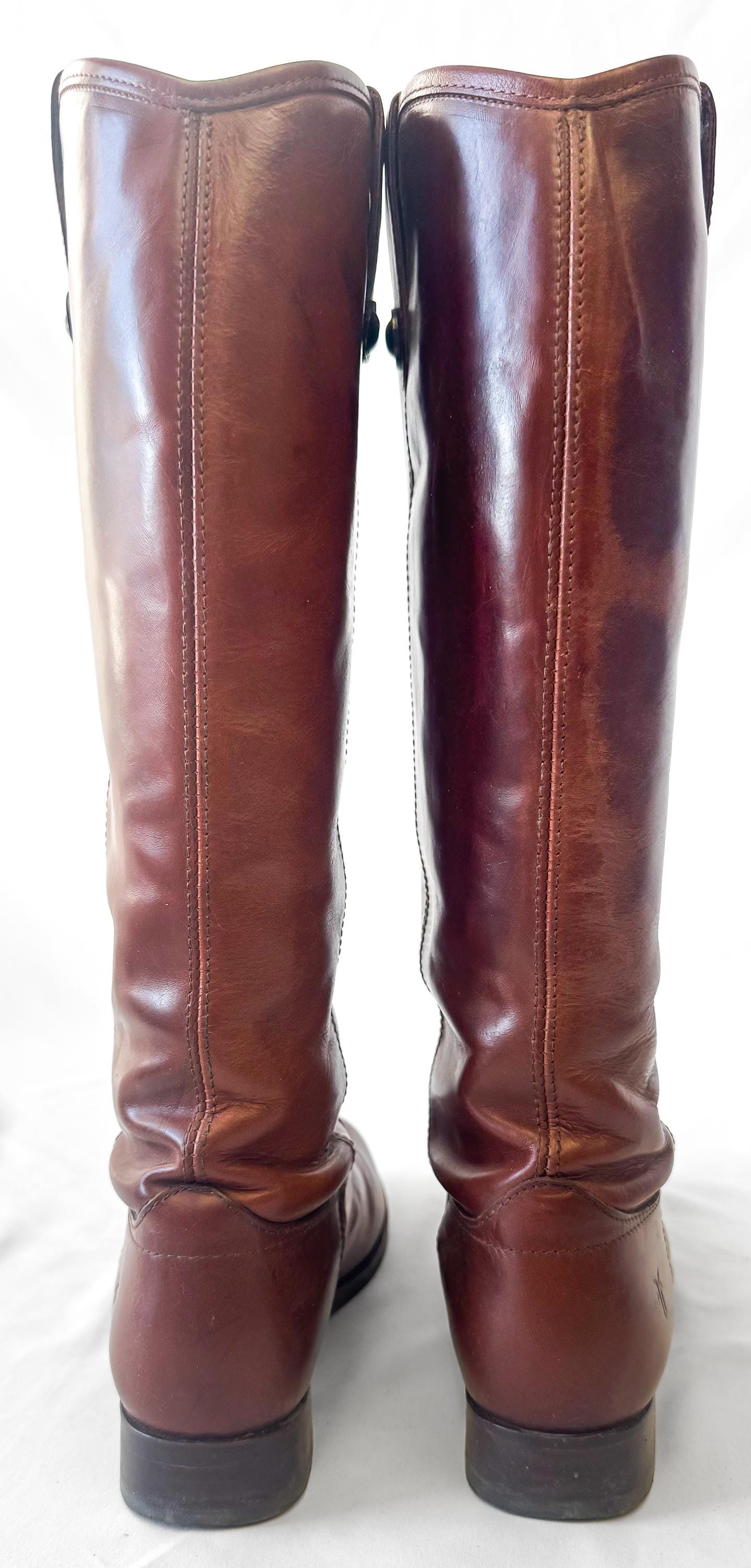 Vintage Frye Cognac Knee High Leather Boots, Style 4015, Women's Sz. 7B