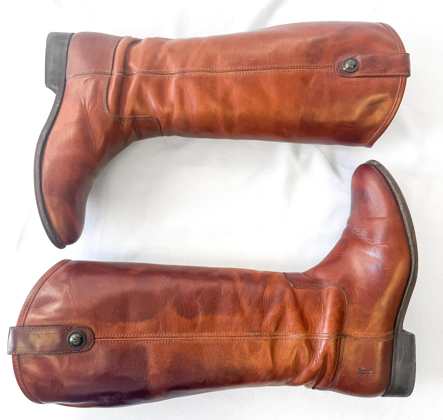 Vintage Frye Cognac Knee High Leather Boots, Style 4015, Women's Sz. 7B