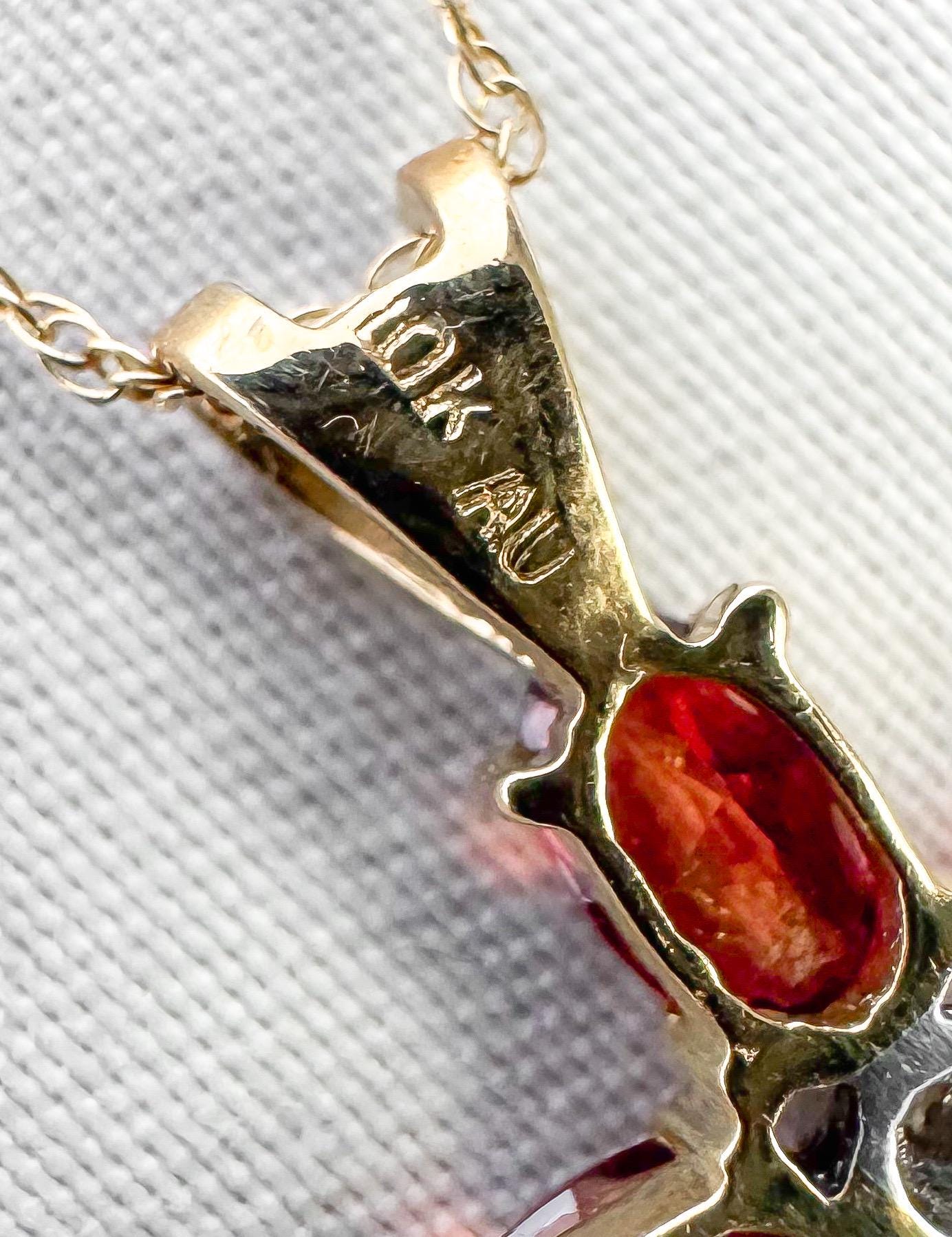 10K Yellow Gold Garnet Diamond Cross 18" Pendant Necklace, Unique Elegant Simple Everyday Necklace