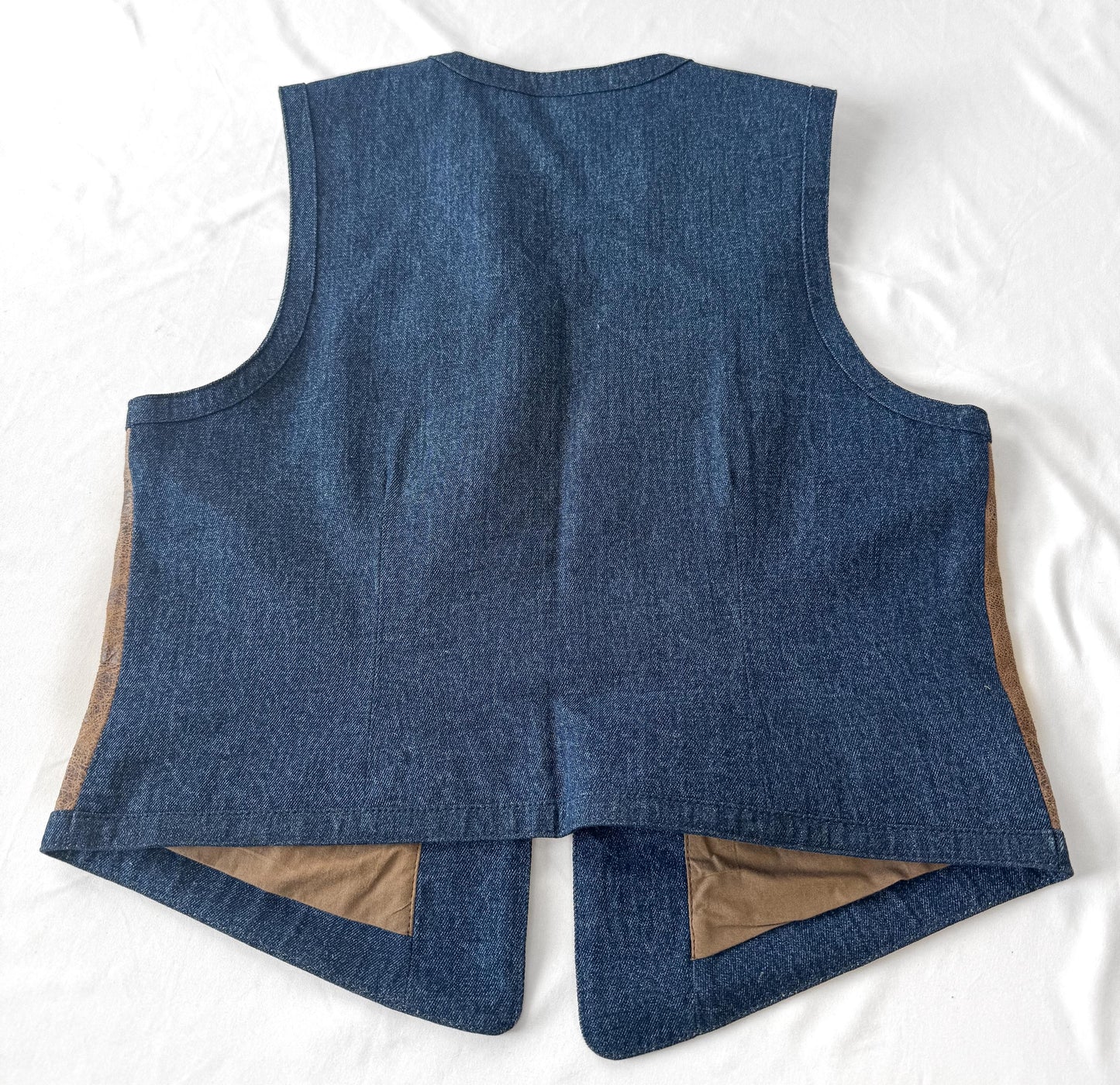 Vintage Style Scully Denim Leather Horseshoe Embroidered Beaded Vest, Women's Sz. S/M, Unique Western Festival Top