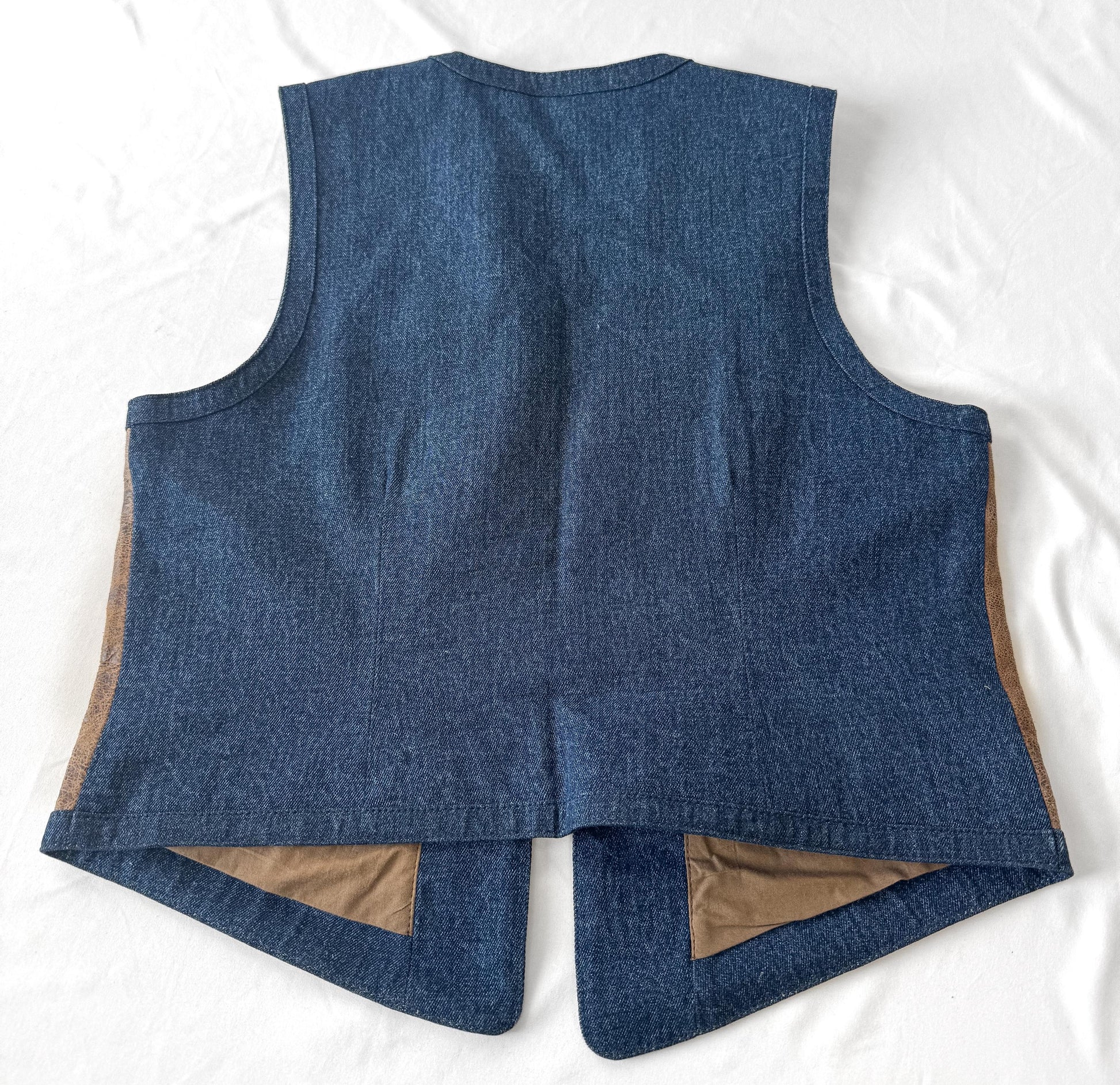 Vintage Style Scully Denim Leather Horseshoe Embroidered Beaded Vest, Women's Sz. S/M, Unique Western Festival Top