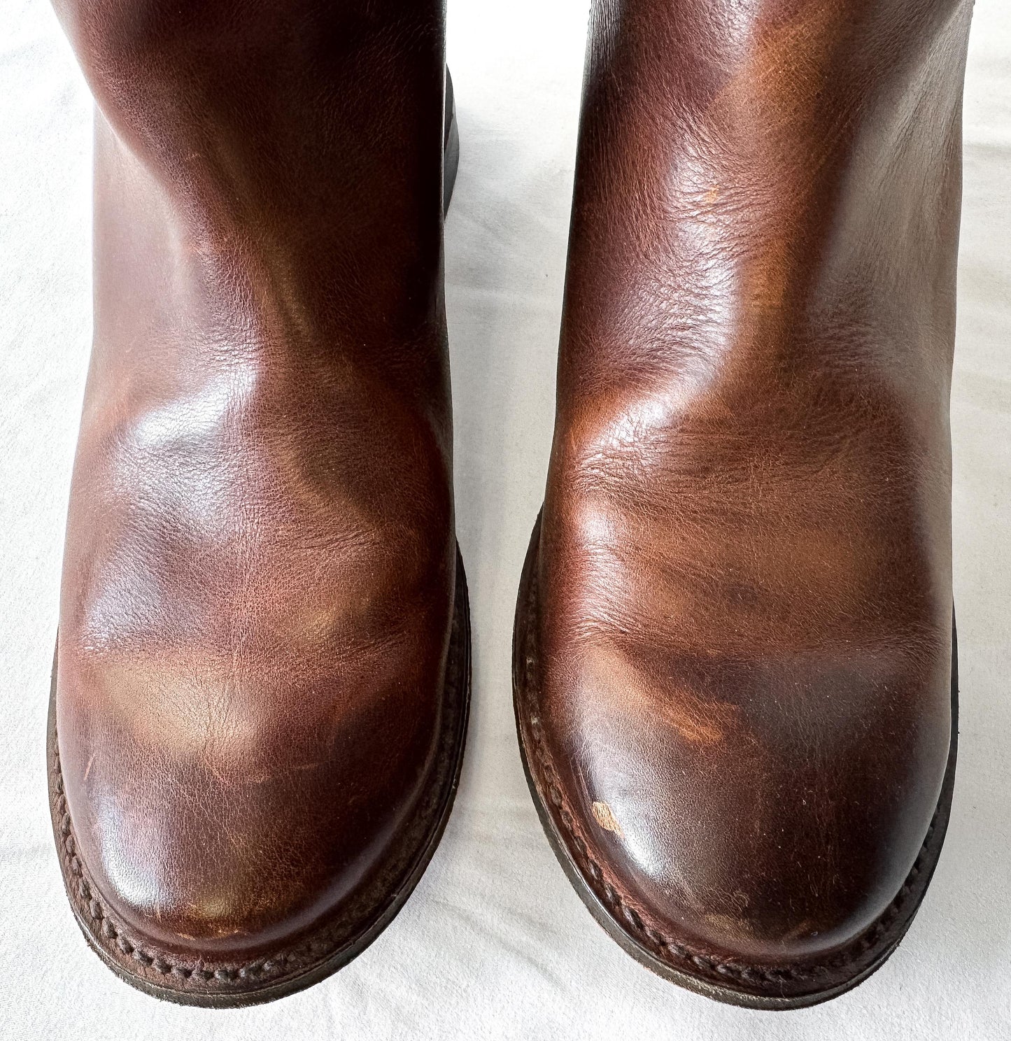 Frye Paige Cognac Brown Knee High Leather Boots, Style 4003, Women's Sz. 9B