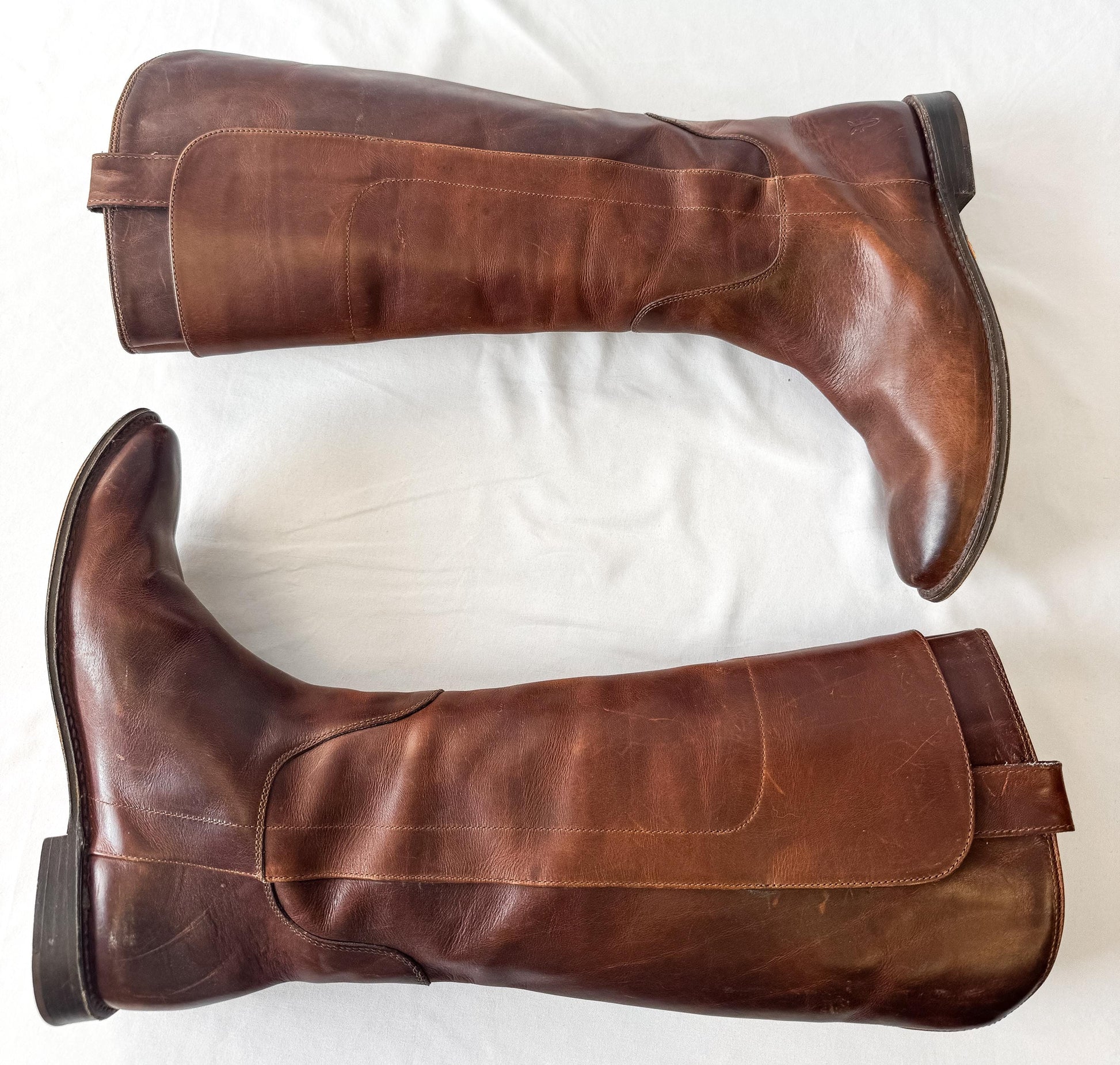 Frye Paige Cognac Brown Knee High Leather Boots, Style 4003, Women's Sz. 9B