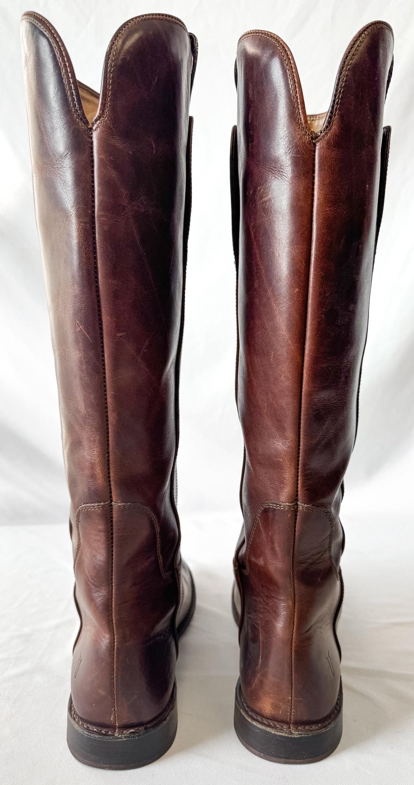 Frye Paige Cognac Brown Knee High Leather Boots, Style 4003, Women's Sz. 9B