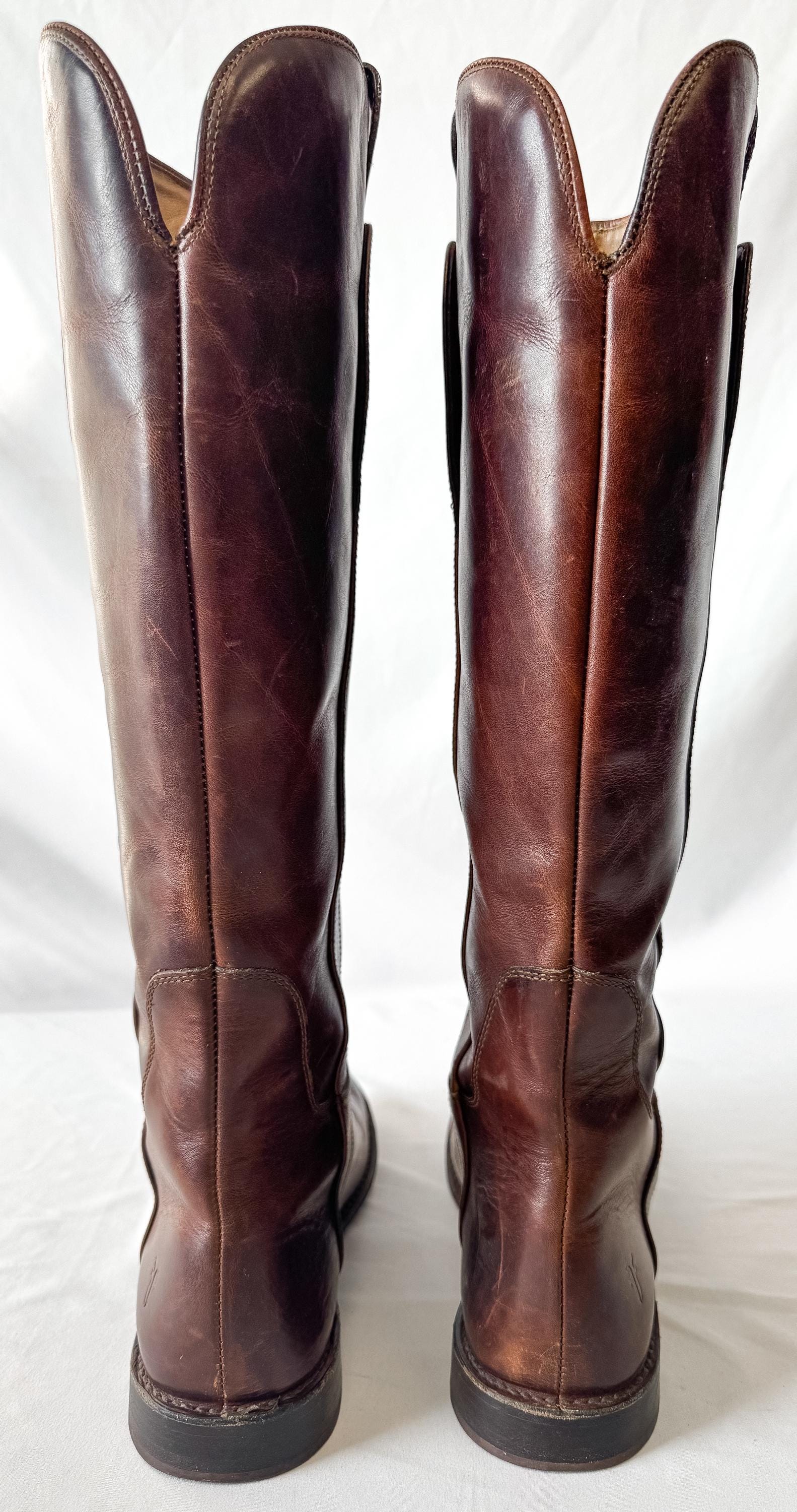 Frye Paige Cognac Brown Knee High Leather Boots, Style 4003, Women's Sz. 9B