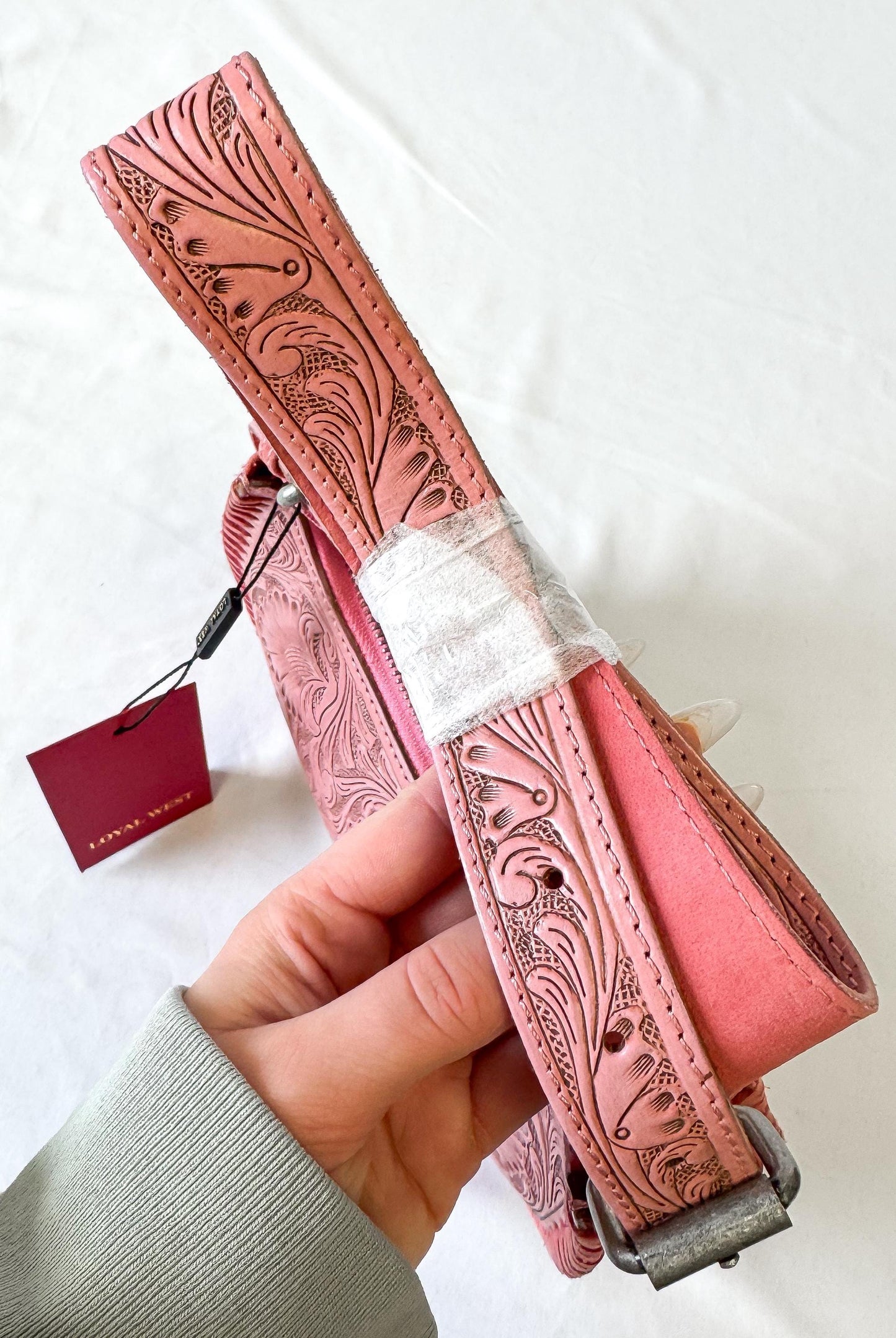 NWT Loyal West Dannia Pink Tooled Leather Shoulder Bag, Unique Western Handbag