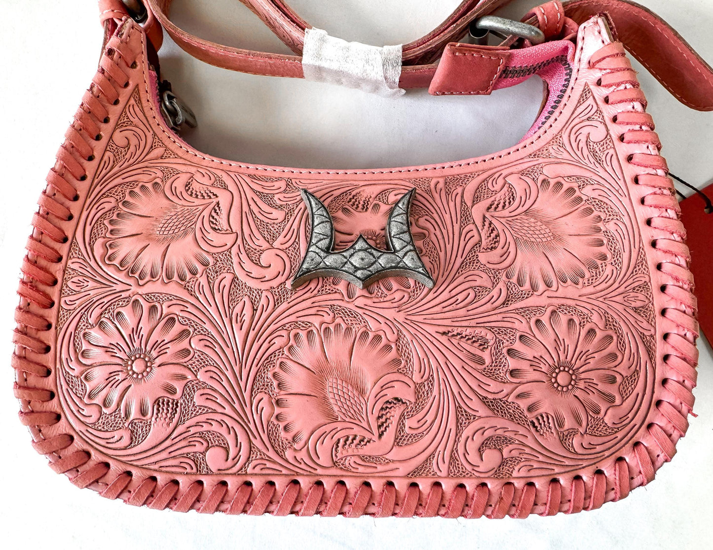 NWT Loyal West Dannia Pink Tooled Leather Shoulder Bag, Unique Western Handbag