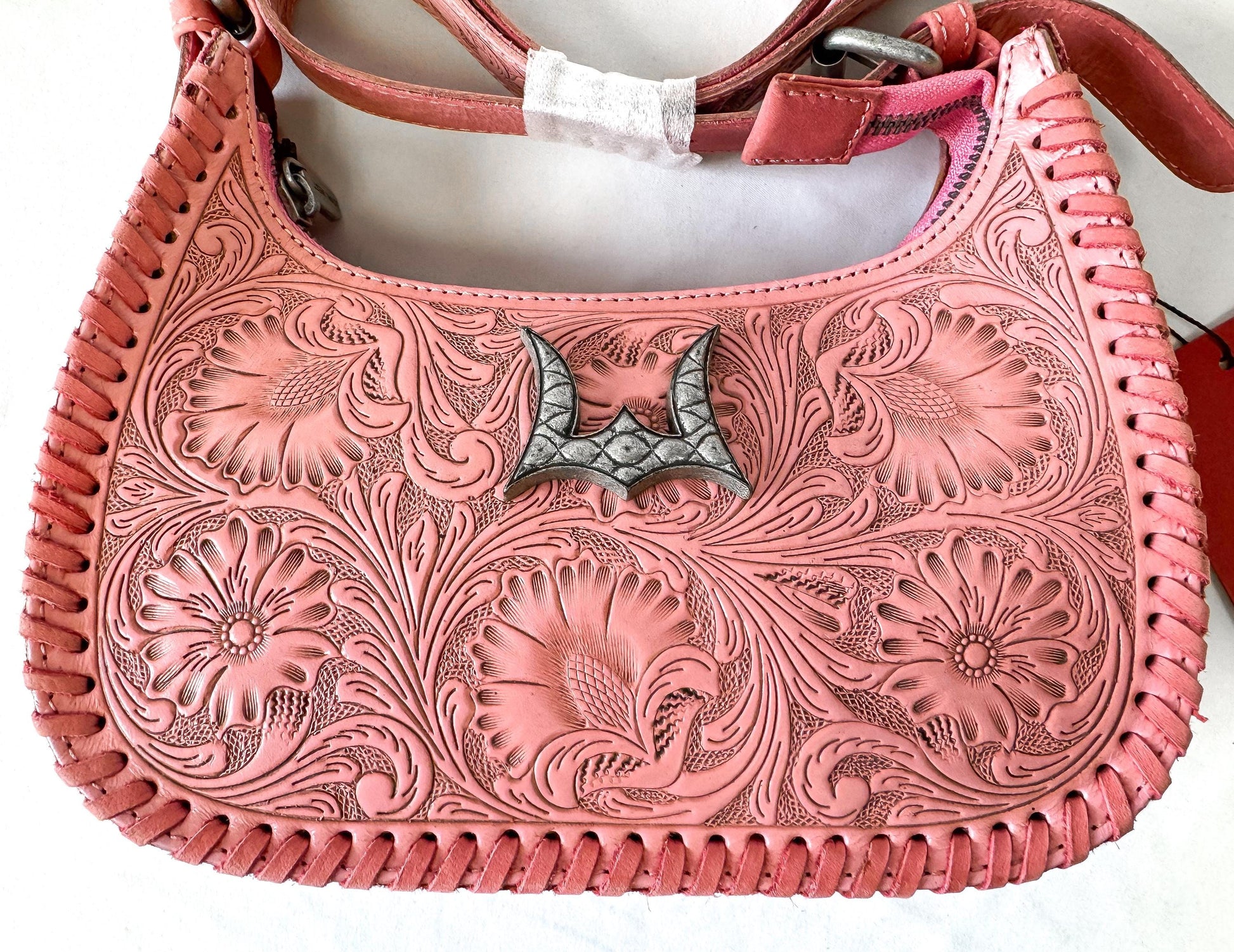 NWT Loyal West Dannia Pink Tooled Leather Shoulder Bag, Unique Western Handbag