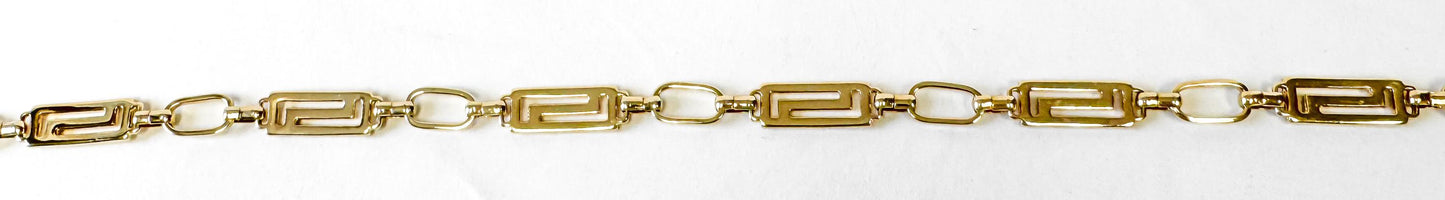Gold Toned Metal Grecian Key Adjustable Chain Link Belt