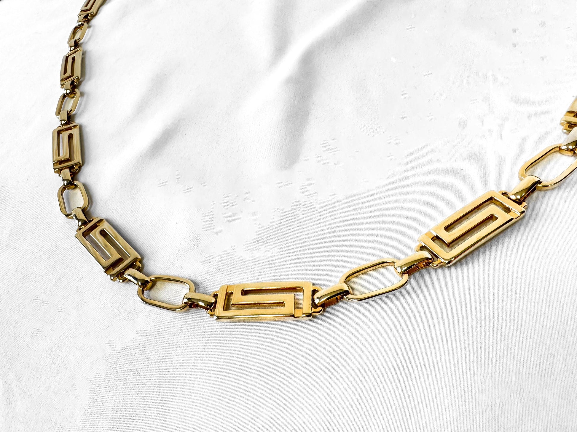 Gold Toned Metal Grecian Key Adjustable Chain Link Belt