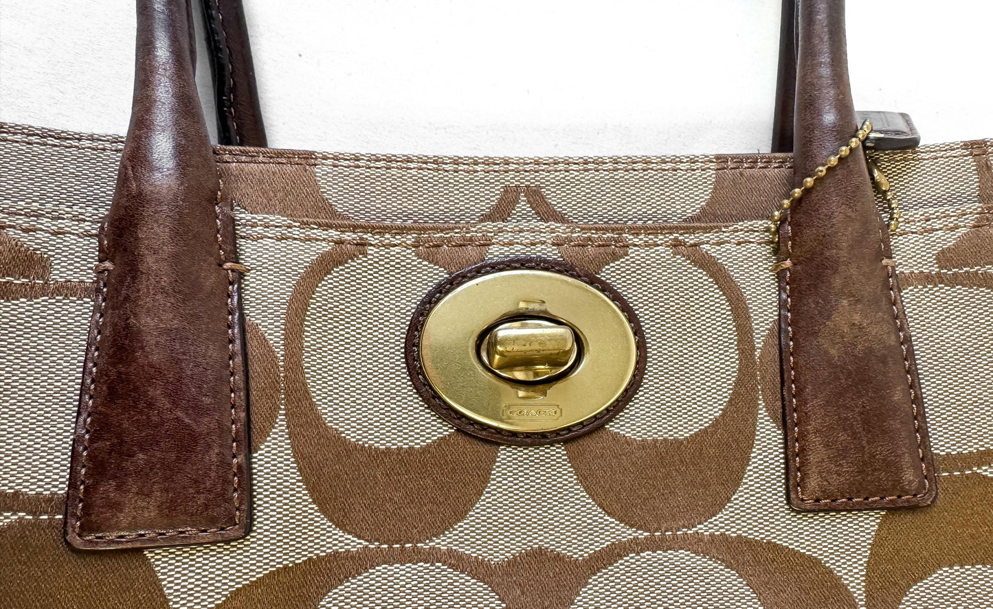 Y2K 00s Coach Hampton Madeline Signature Beige Brown Satchel Top Handle Shoulder Bag, Style 11557