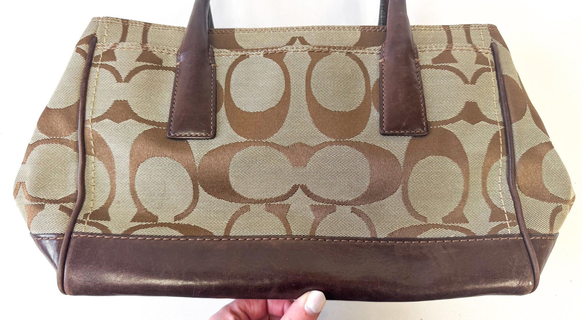 Y2K 00s Coach Hampton Madeline Signature Beige Brown Satchel Top Handle Shoulder Bag, Style 11557