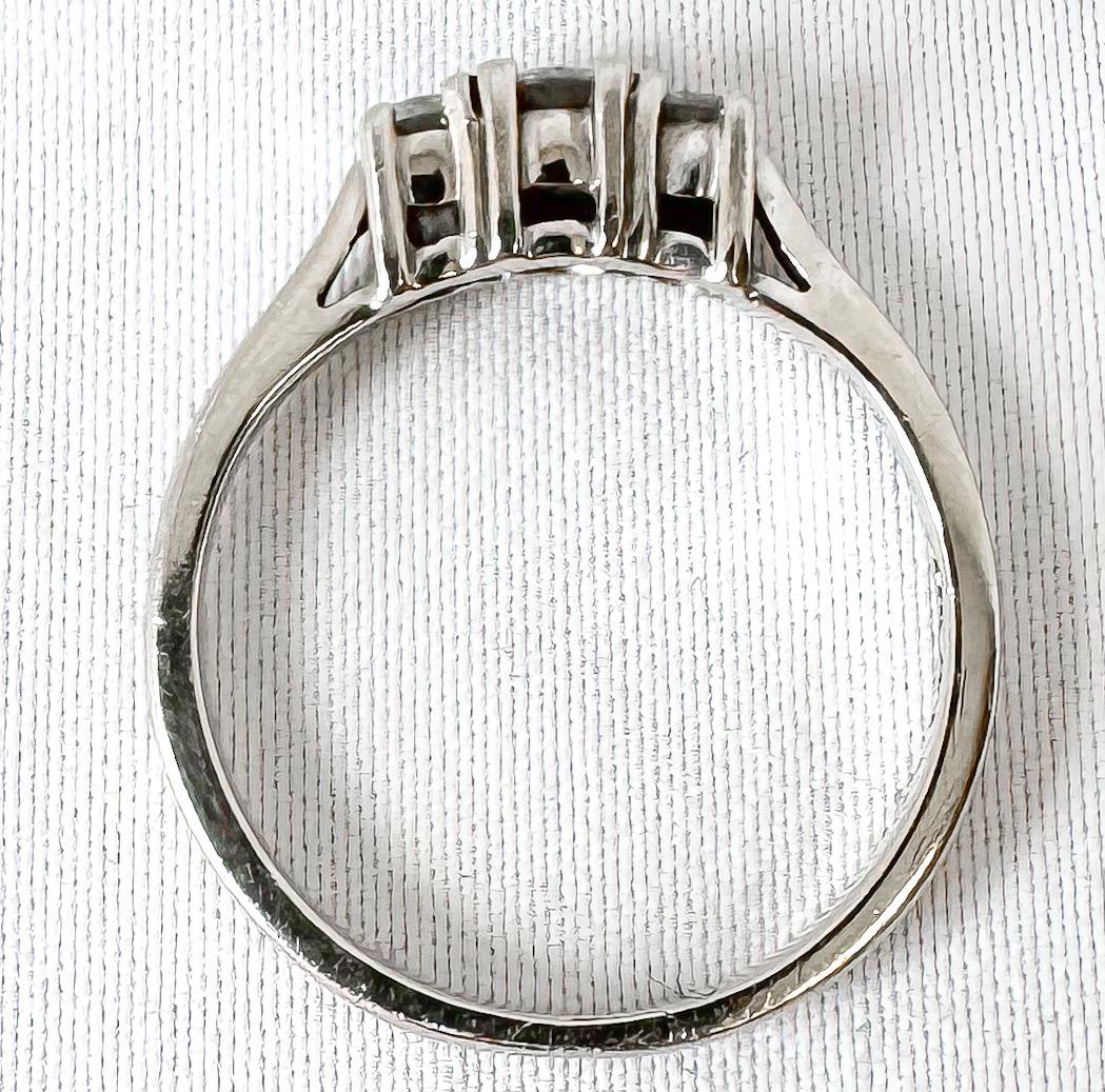 14K White Gold Three Stone Diamond Ring, Sz. 5, Simple Dainty Minimalist Stackable Ring