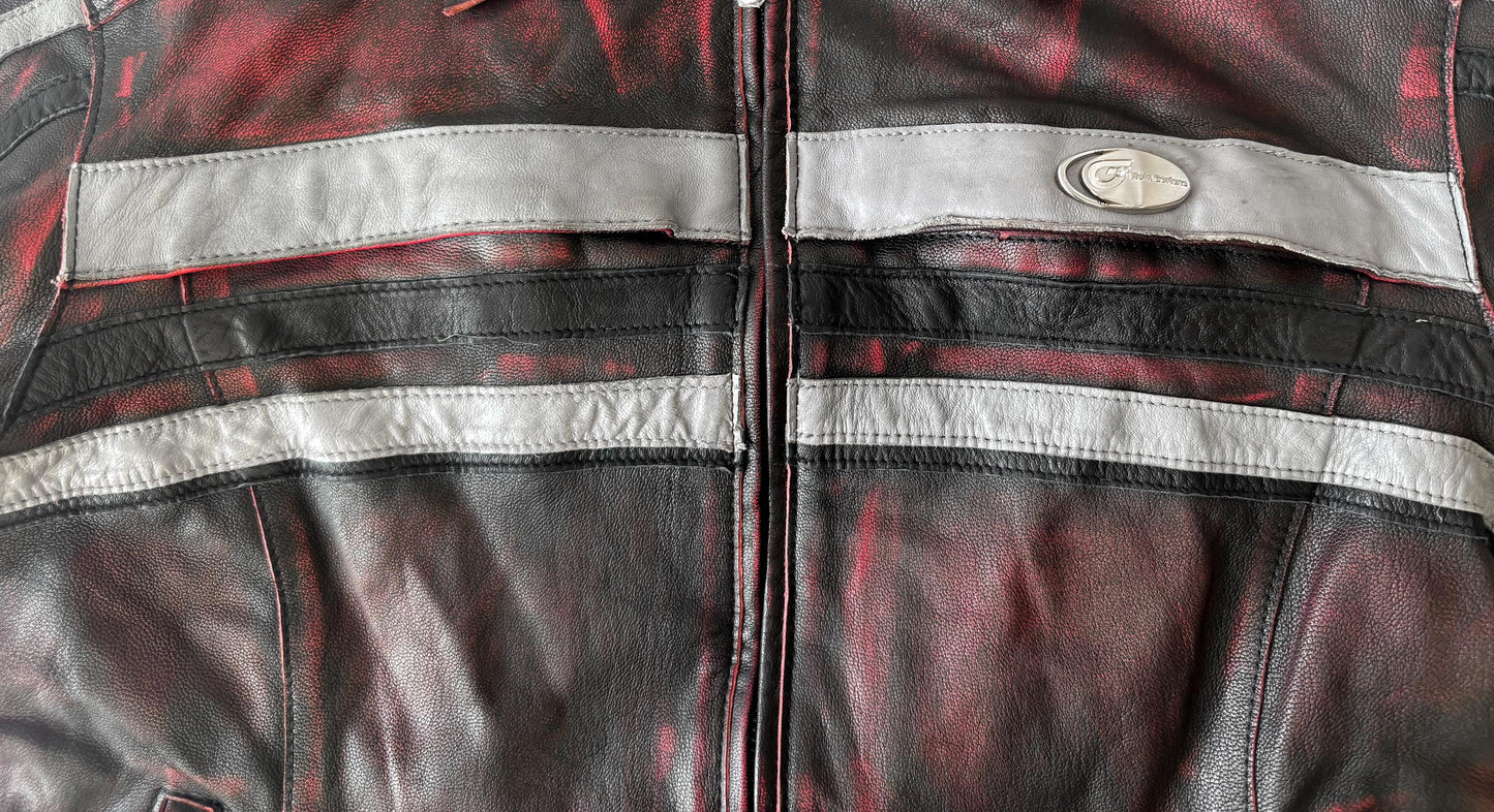 Vintage Hein Gericke Red/Pink Black Distressed Leather Jacket, Approx. Women's Sz. M
