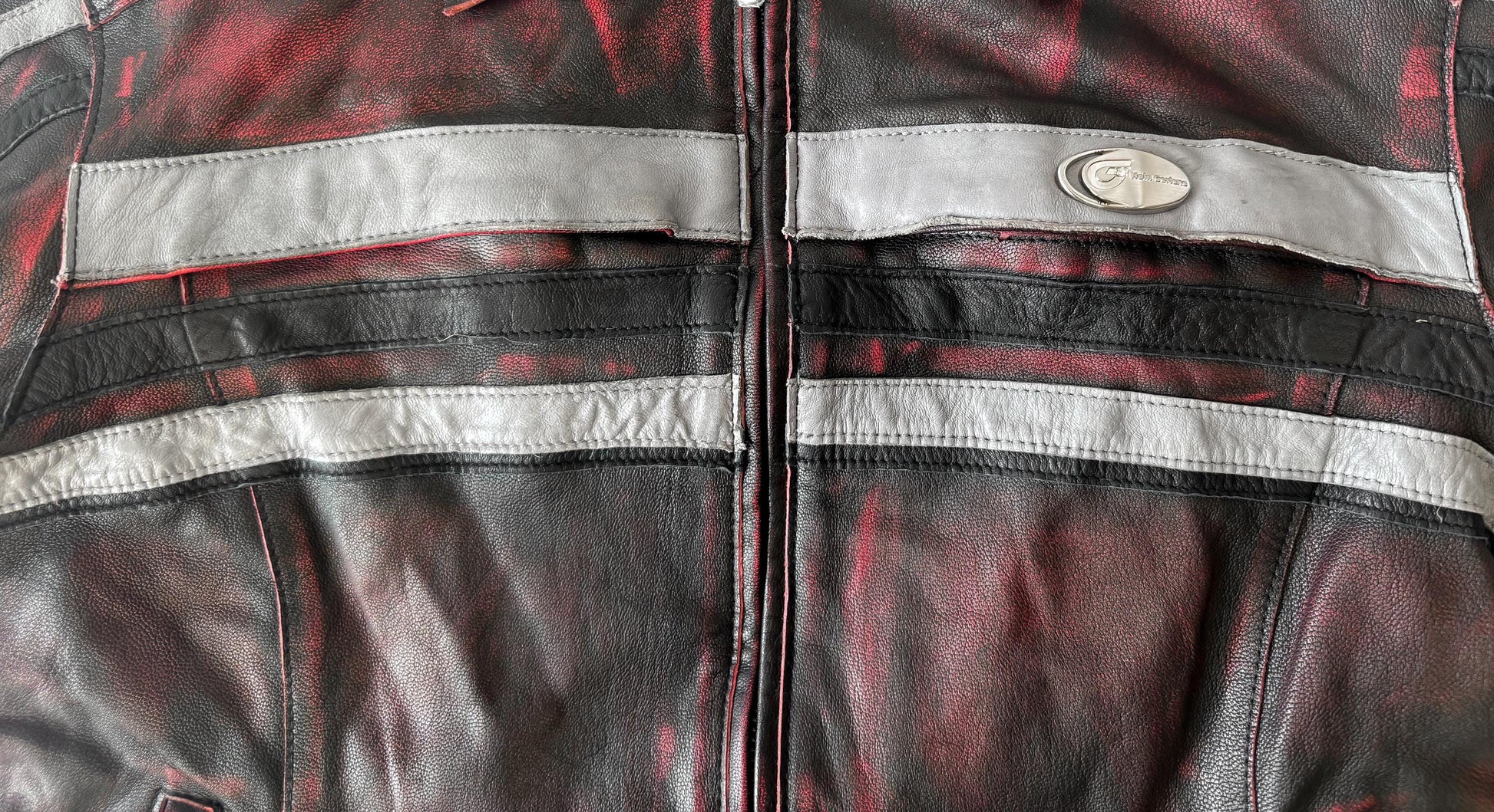 Vintage Hein Gericke Red/Pink Black Distressed Leather Jacket, Approx. Women's Sz. M