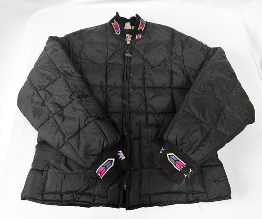 Vintage 90s Walls Black Aztec Southwest Accent Puffer Jacket, Approx. Women's Sz. S, Vintage Western Coat