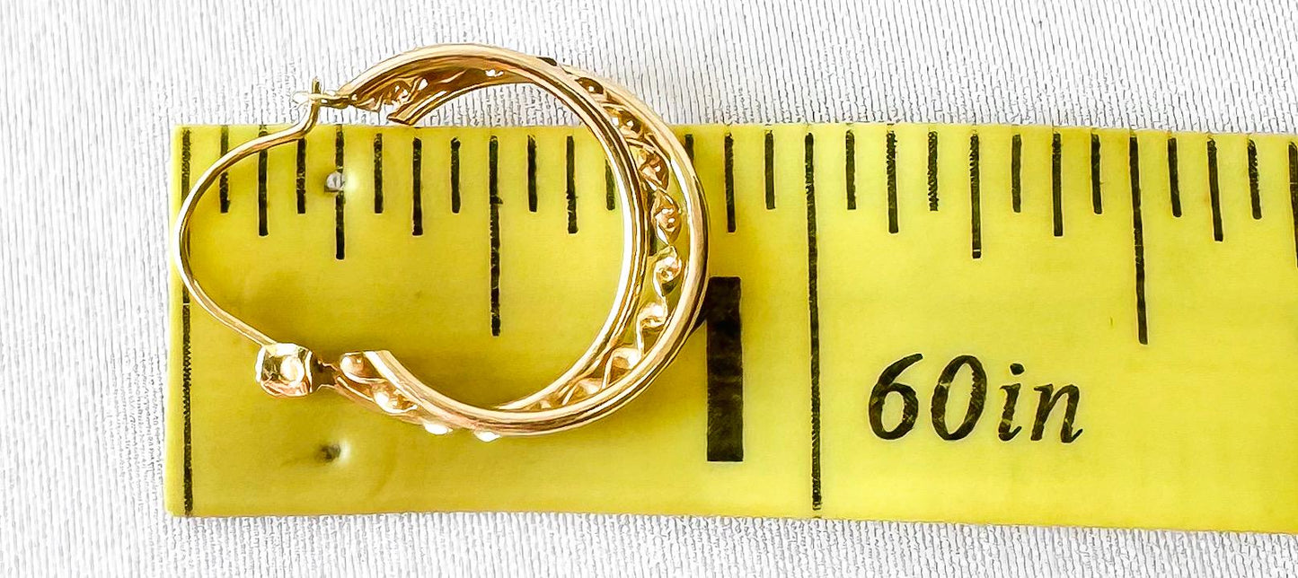 Vintage 10K Yellow Gold Twisted Double Hollow Hoop Earrings, Simple Unique Dainty Minimalist Earrings