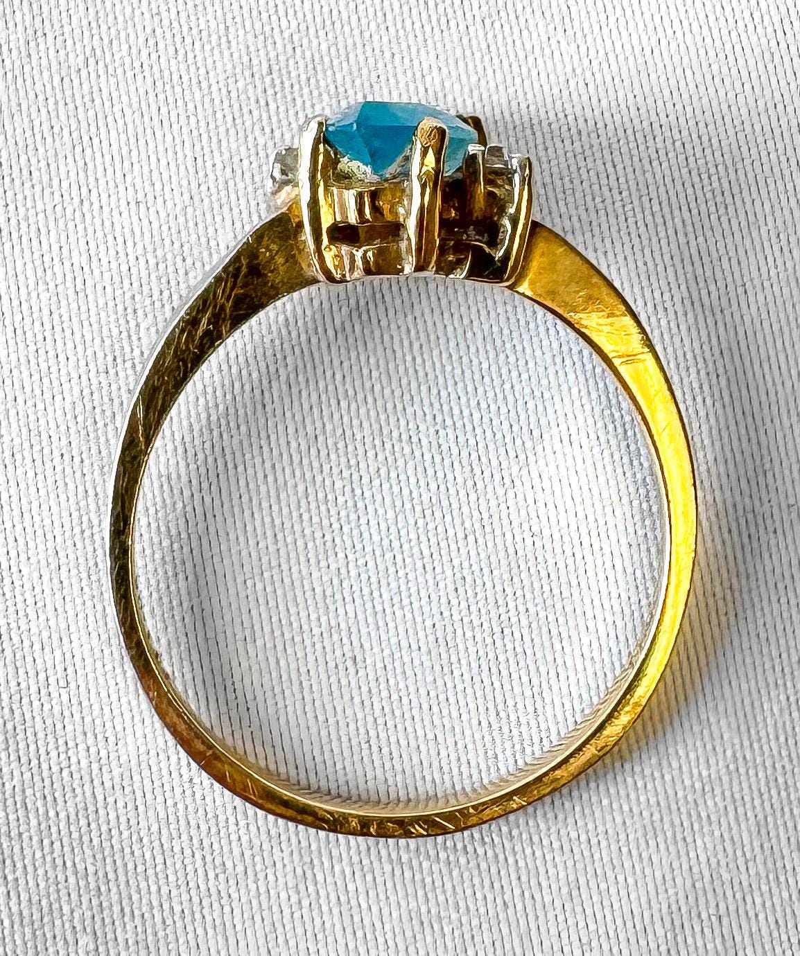 Vintage 10K Yellow Gold Diamond Light Blue Topaz Marquise Ring, Sz. 6.5, Unique Statement Art Deco Style Ring