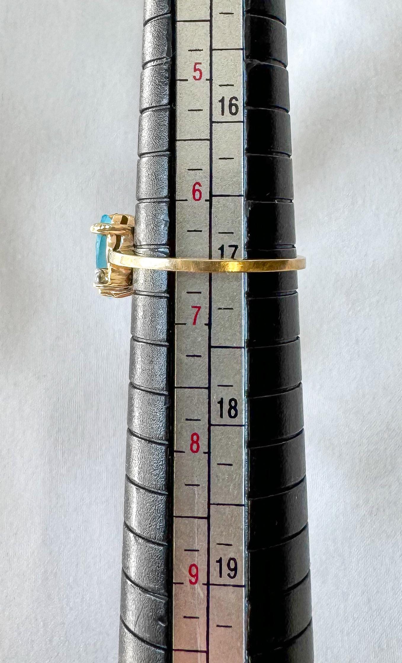 Vintage 10K Yellow Gold Diamond Light Blue Topaz Marquise Ring, Sz. 6.5, Unique Statement Art Deco Style Ring