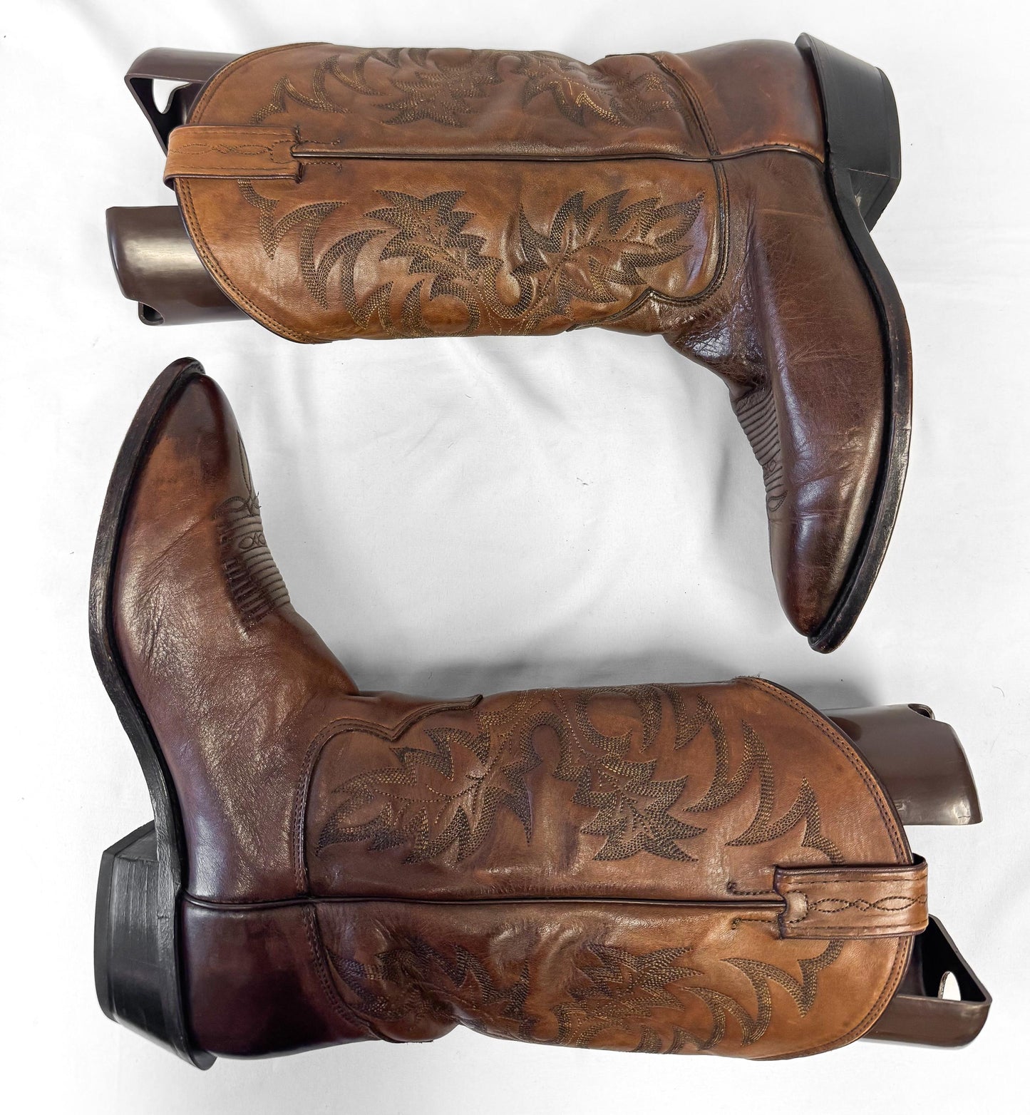 Vintage Tony Lama Brown Leather Embroidered Cowboy Boots, Style 7901, Men's Sz. 10.5EE, Vintage Western Boots